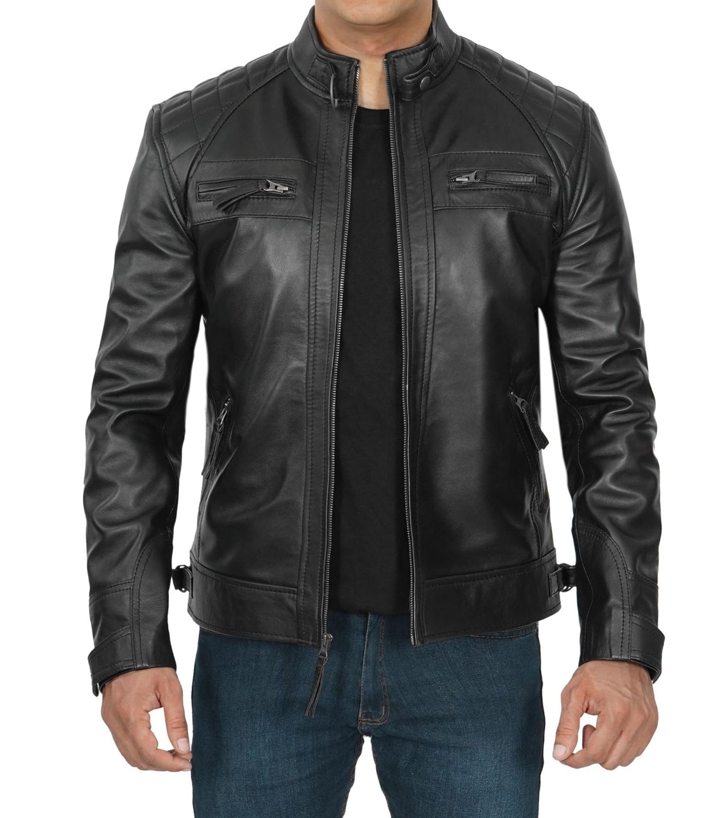 Decrum Leather Biker Jacket - Mens Leather Jackets | [1100094] Diamond 1 Black, L