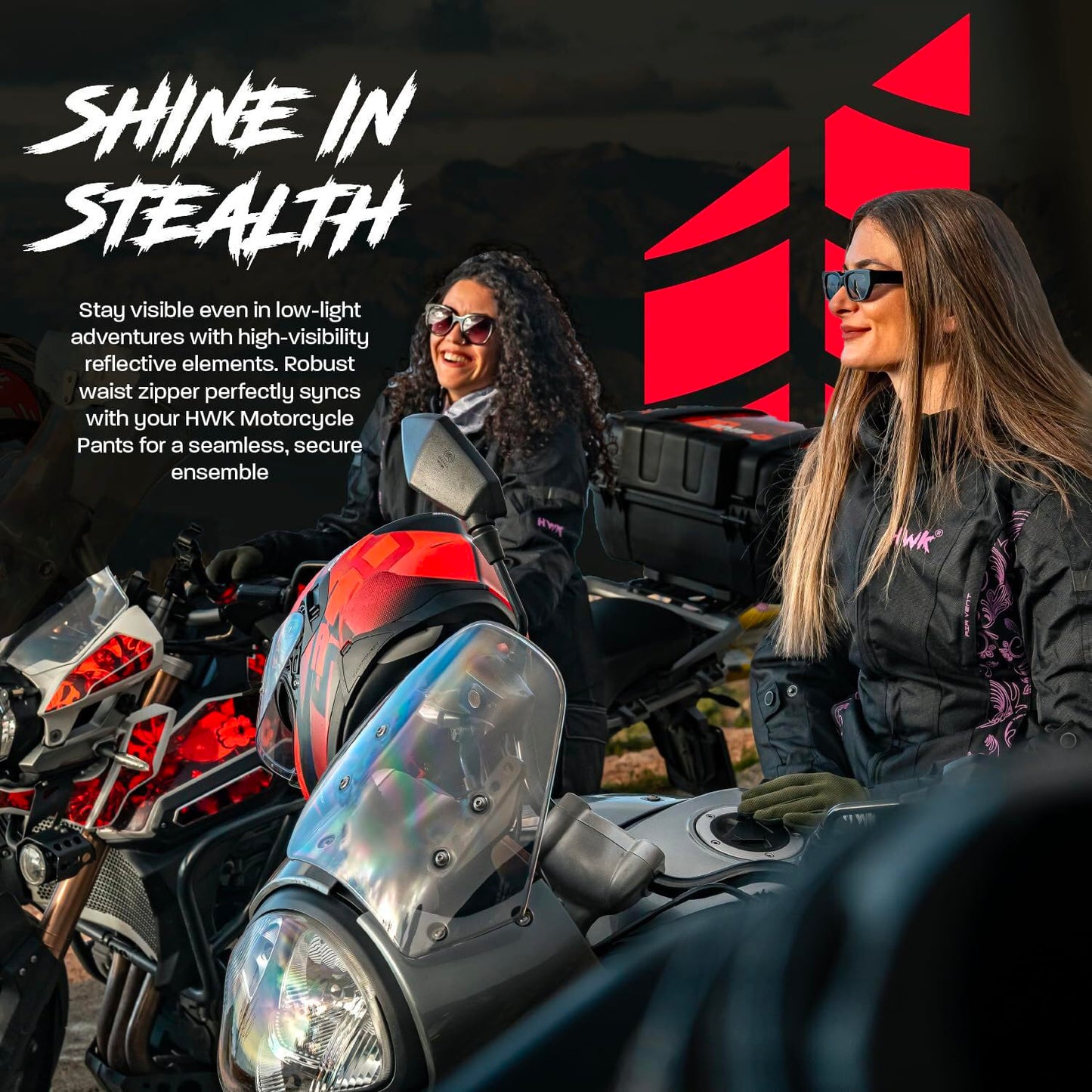 HWK Adventure/Touring Motorcycle Jacket for Women, Women's Motorcycle Jacket with CE Armor for Enduro Motorbike Riding, Water Resistant Textile Biker Jacket for Women - Black & White, Large