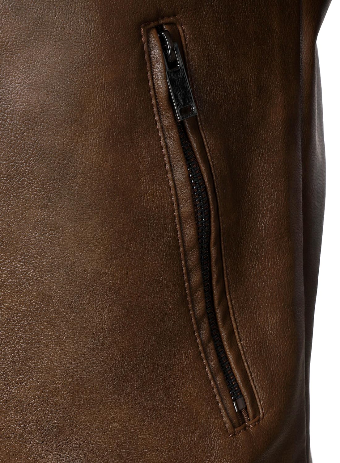 HOOD CREW Men’s Faux Leather Motorcycle Jackets Stand-up Collar Leather Jacket Vintage Coats Outwear Brown M
