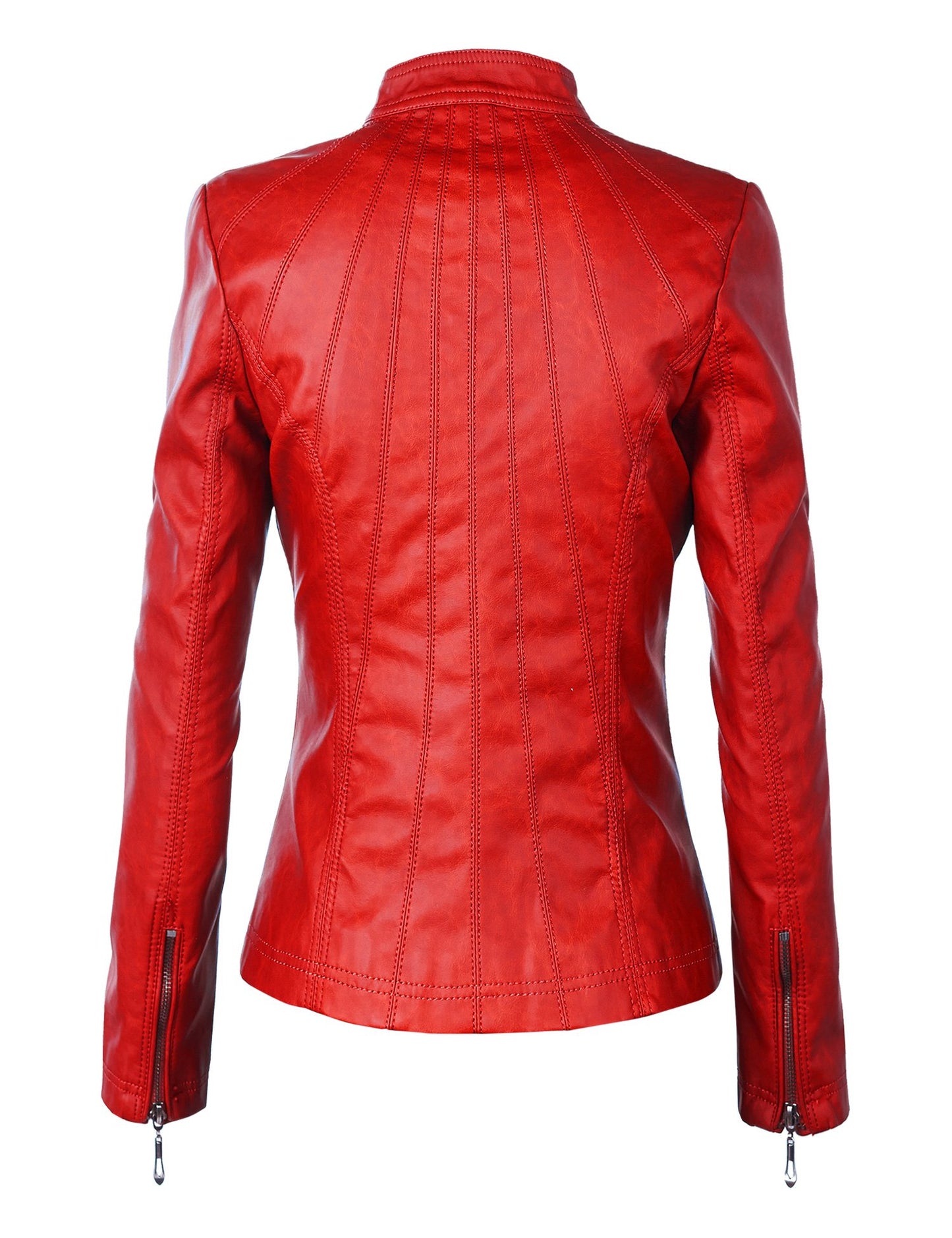 MBJ WJC877 Womens Panelled Faux Leather Moto Jacket M RED