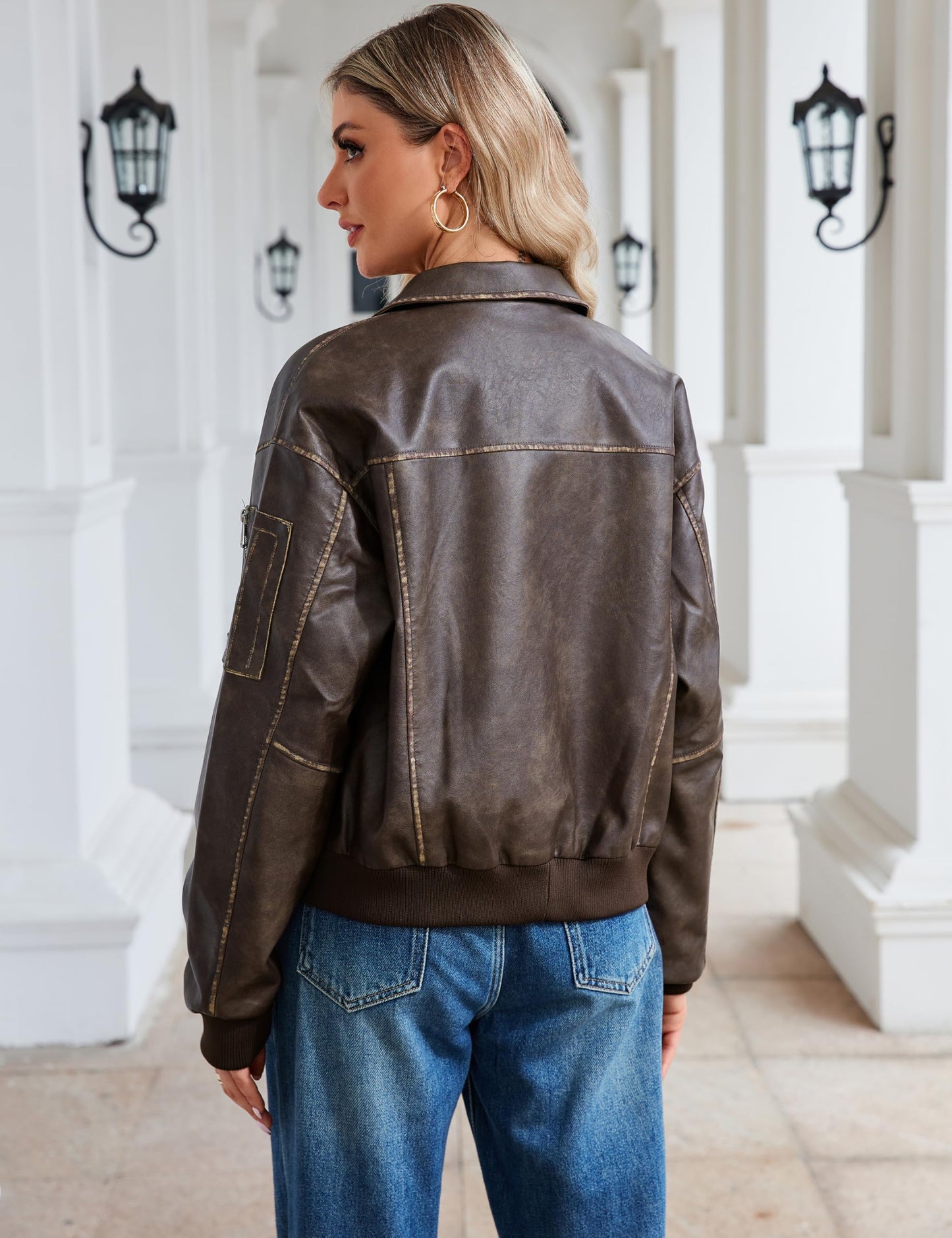 Tanming Womens Leather Jacket Fall Fashion Motorcycle Biker Bomber Jacket Zip Up Winter Coat Outerwear (Coffee-L)