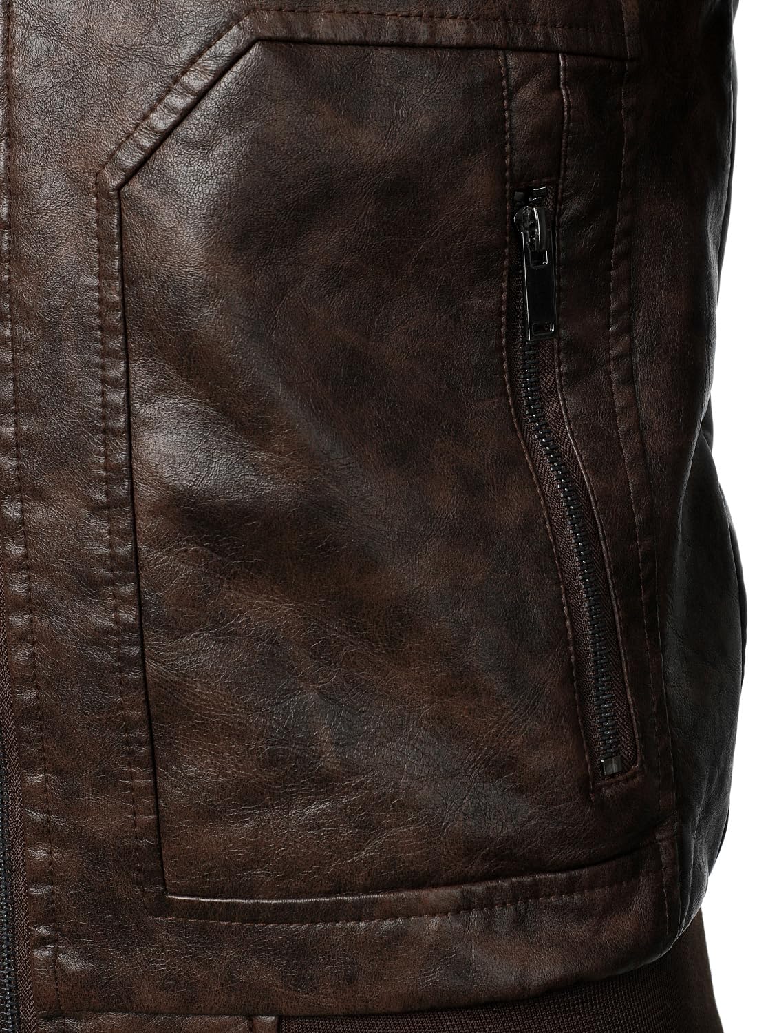 HOOD CREW Mens Faux Leather Bomber Jacket Classic Style Motorcycle Jackets Coffee L