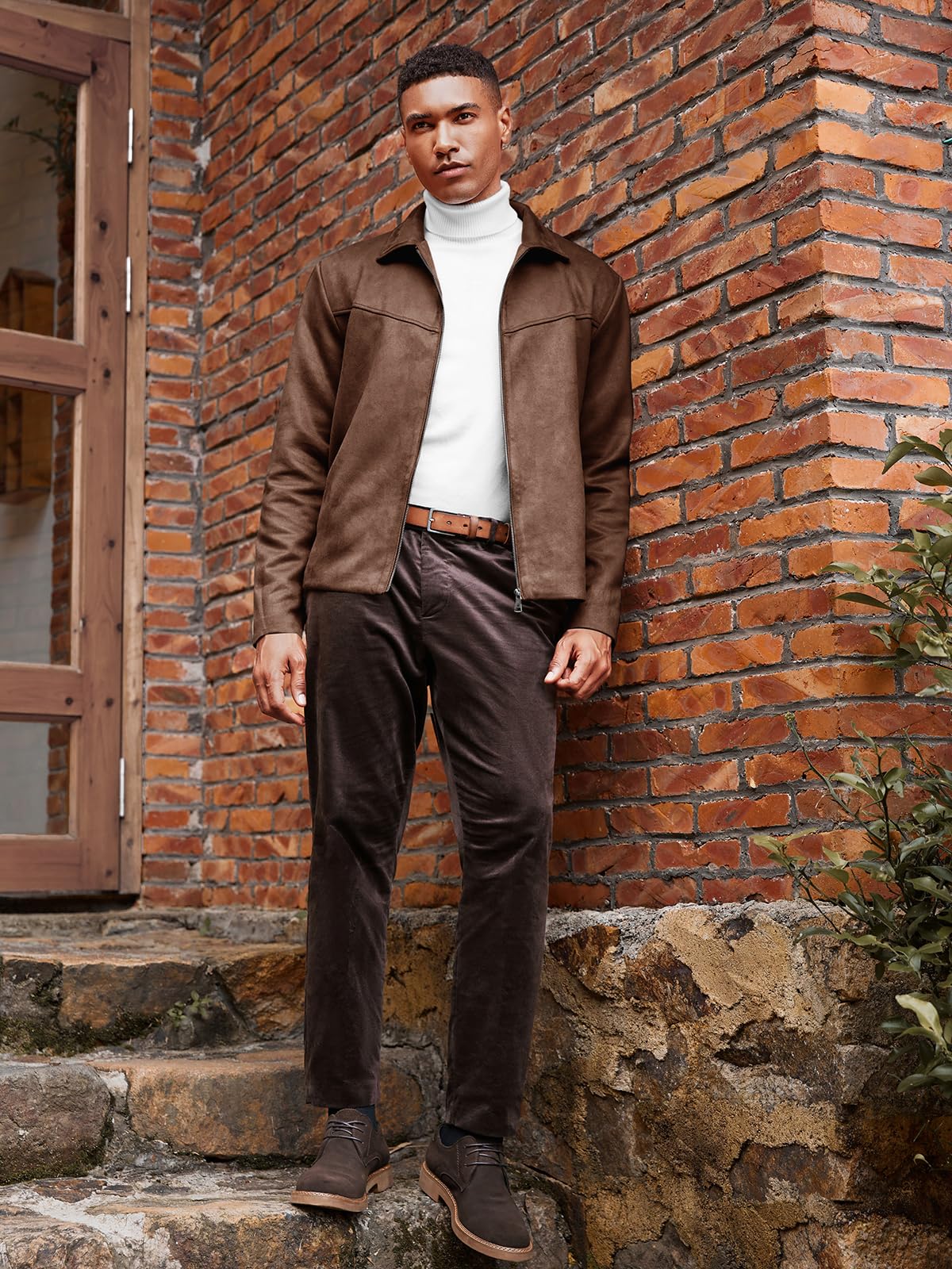Runcati Men's Suede Jacket Full Zip Casual Vintage Jackets Lightweight Classic Trucker Coat