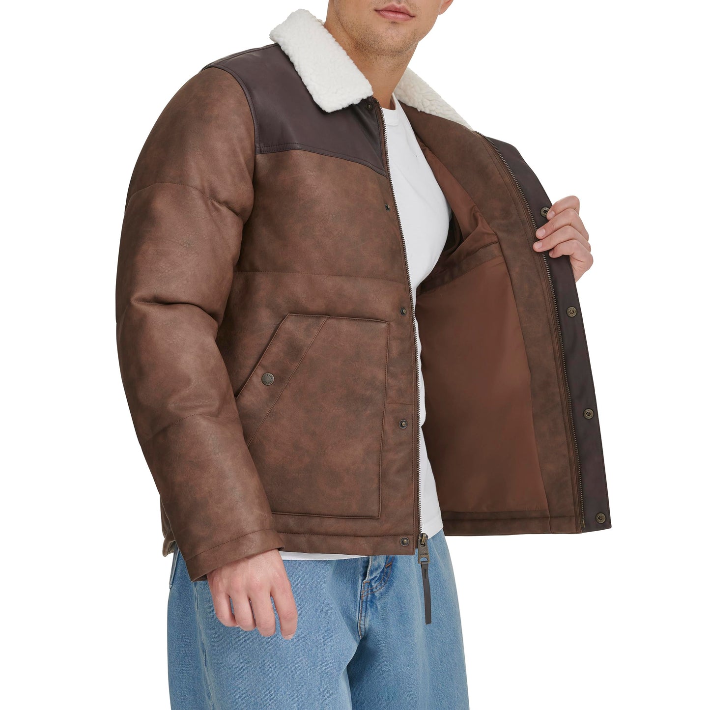 Levi's Men's Out West Mixed Media Jacket, Saddle Faux Leather, X-Large