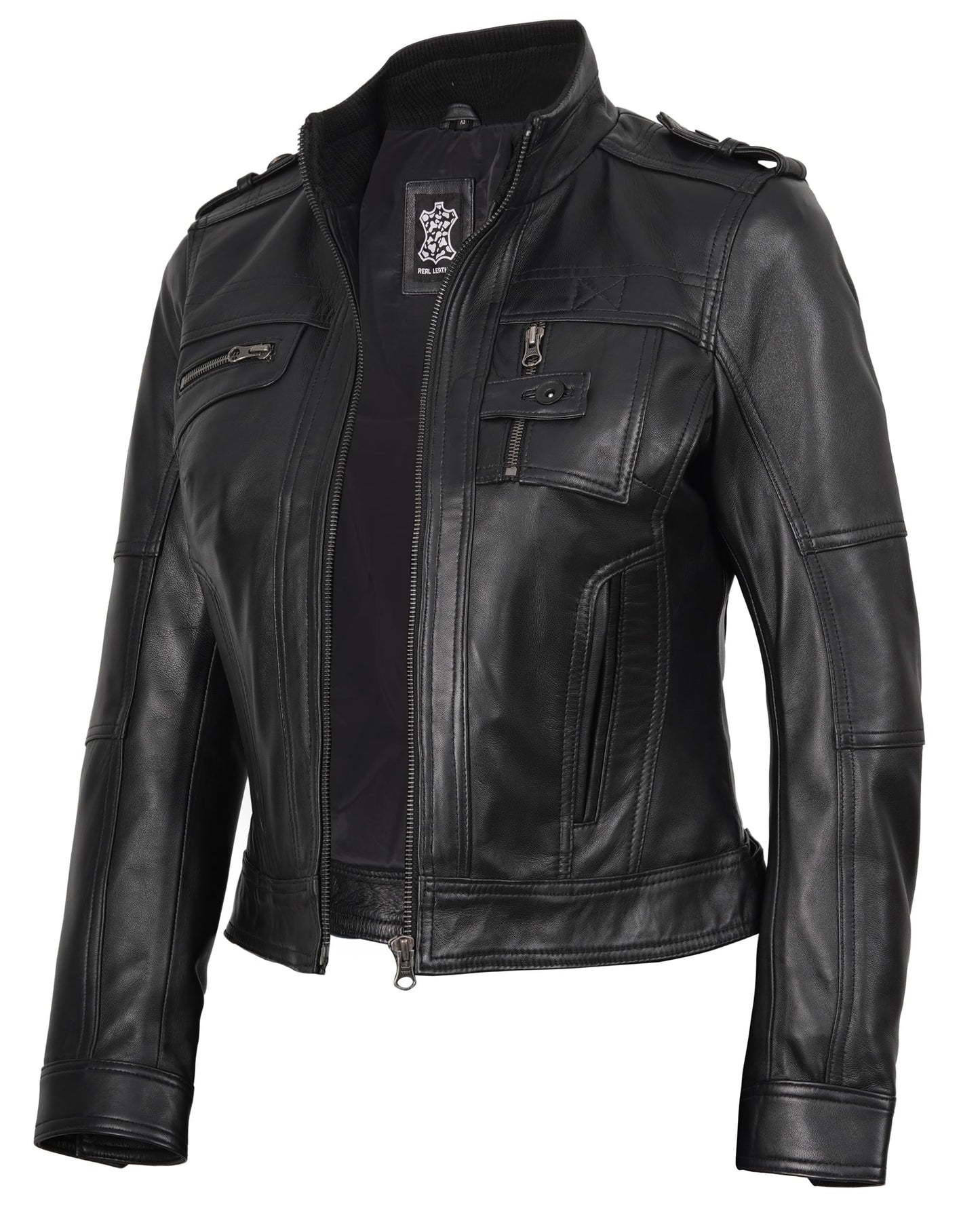 Decrum Café Racer Leather Jacket Women | [1314245] Tavres Black, XL