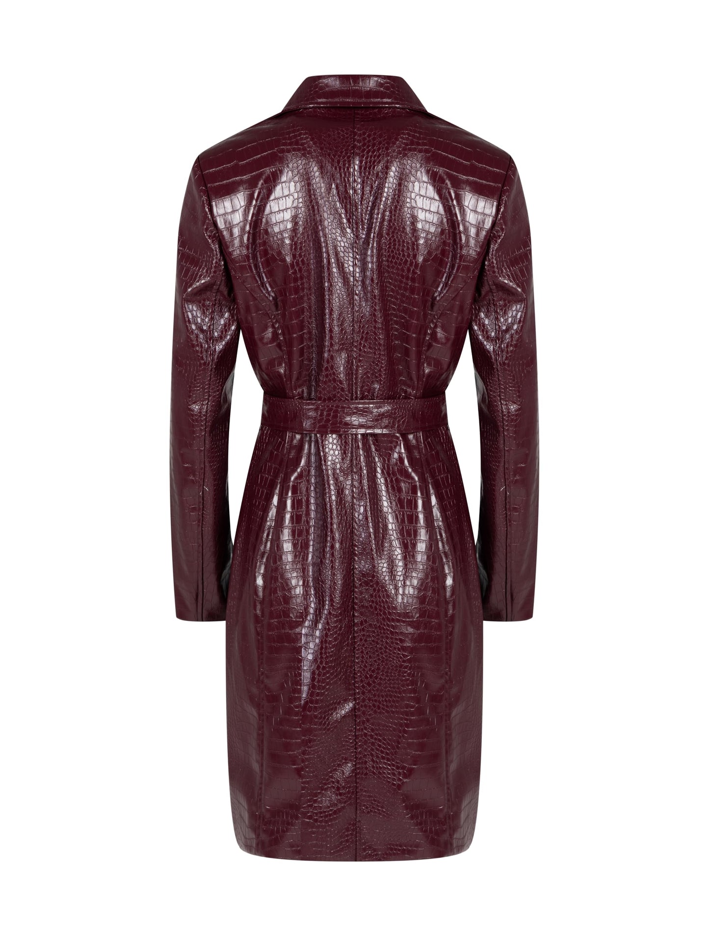 SS-Sunrise Fashion Womens Long Leather Jackets Burgundy Trench Coat Blazer Lapel Button Open Front Faux Motorcycle Jackets Coat with Belt (Large, Red)