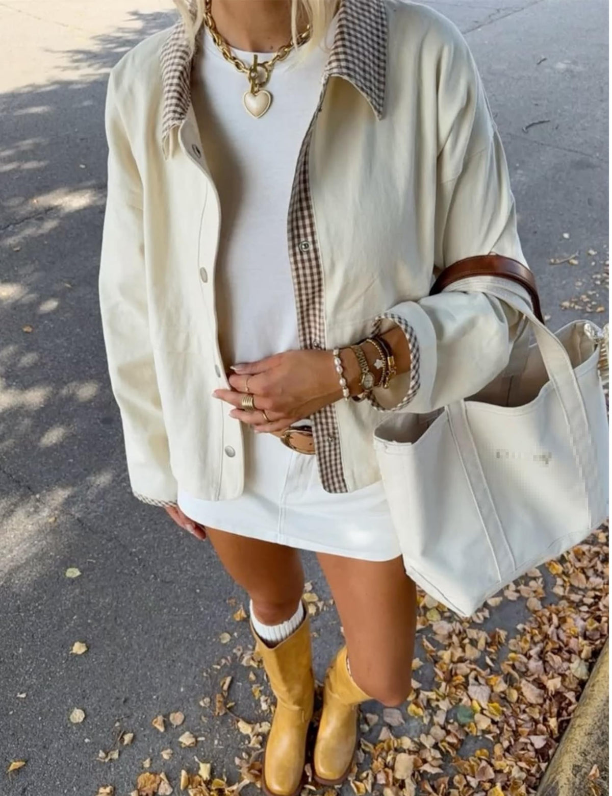 Aimiray Women's Barn Cropped Jackets Casual Plaid Bomber Coat(Beige-L)