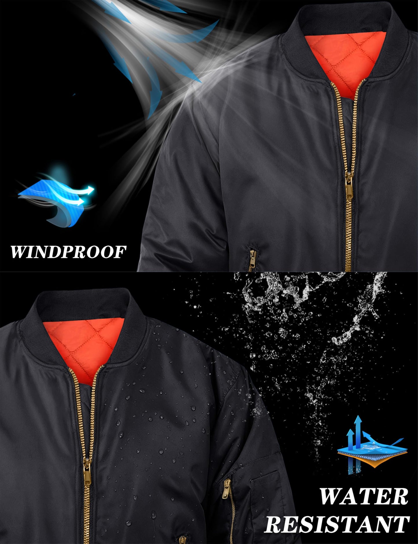 MAGNIVIT Men's Bomber Jacket Active Lightweight Military Outwear Black L