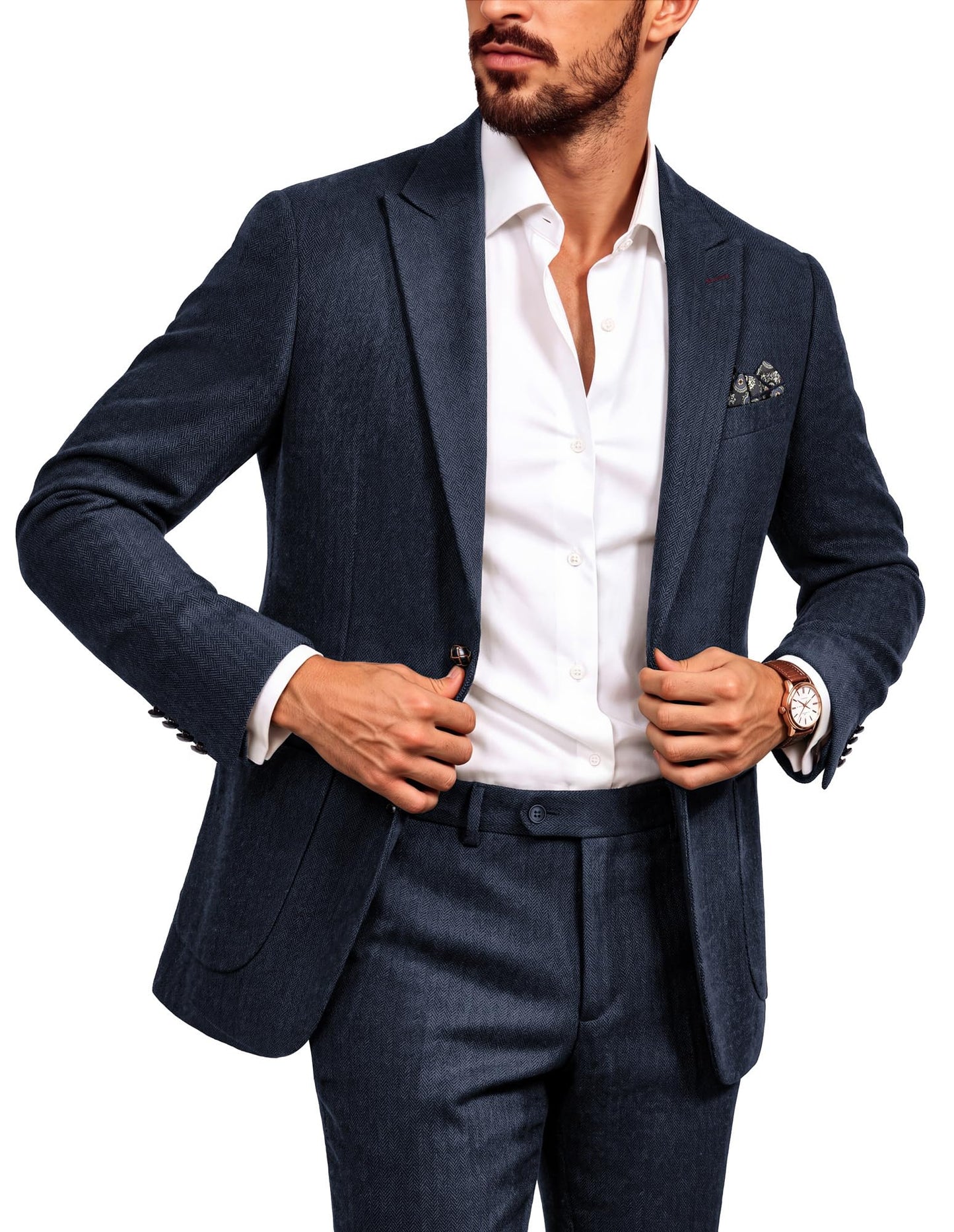 PJ PAUL JONES Mens 2 Piece Suits Wool Blend Tweed Herringbone Suit Set