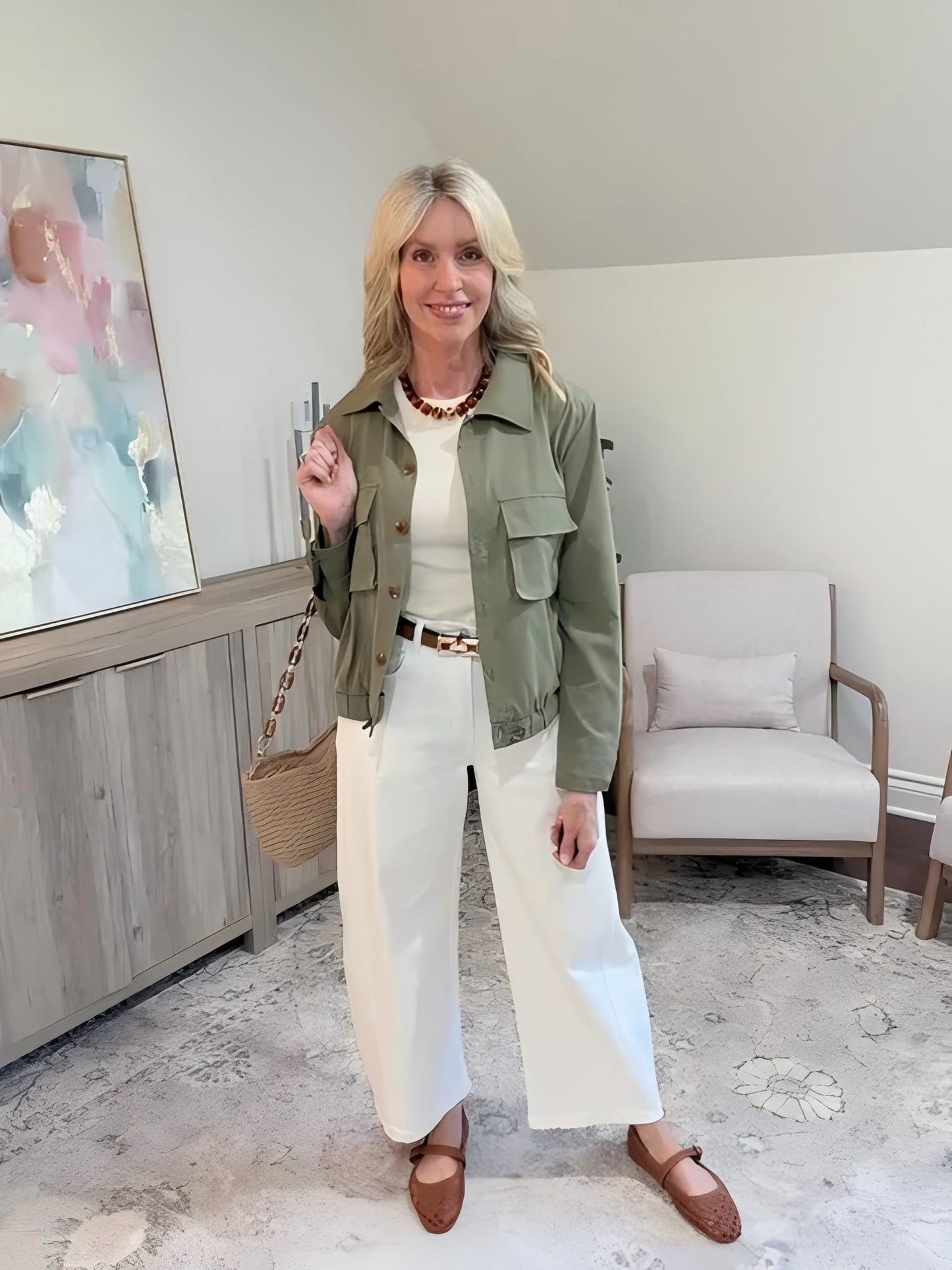 Onedreamer Women's Military Safari Cropped Lightweight Jackets with Pockets