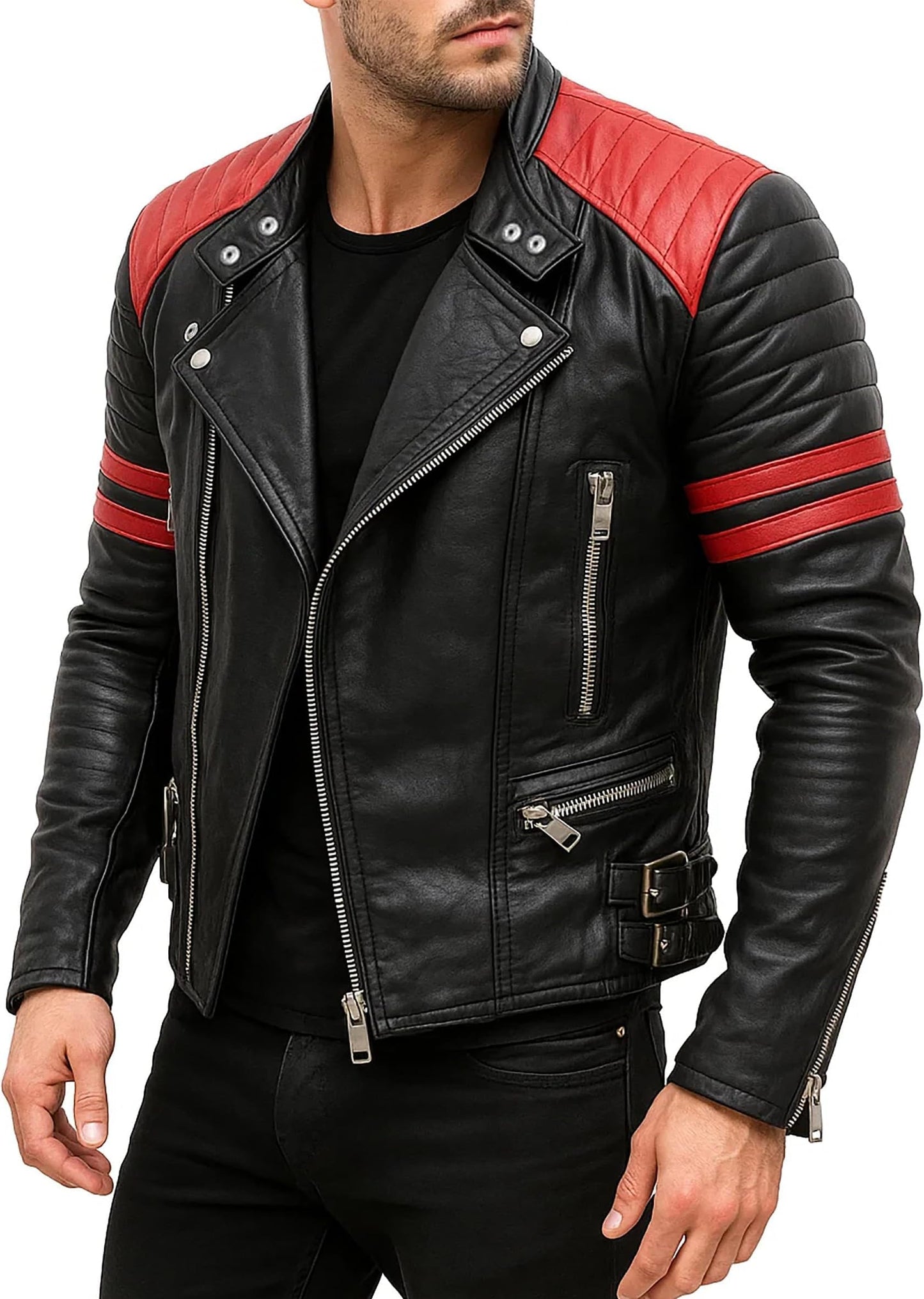 UGFashions Men Vintage Leather Moto Black Cafe Racer Biker Jacket