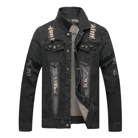 QIMYUM Jean Jacket For Men, Distressed Slim Denim Jacket