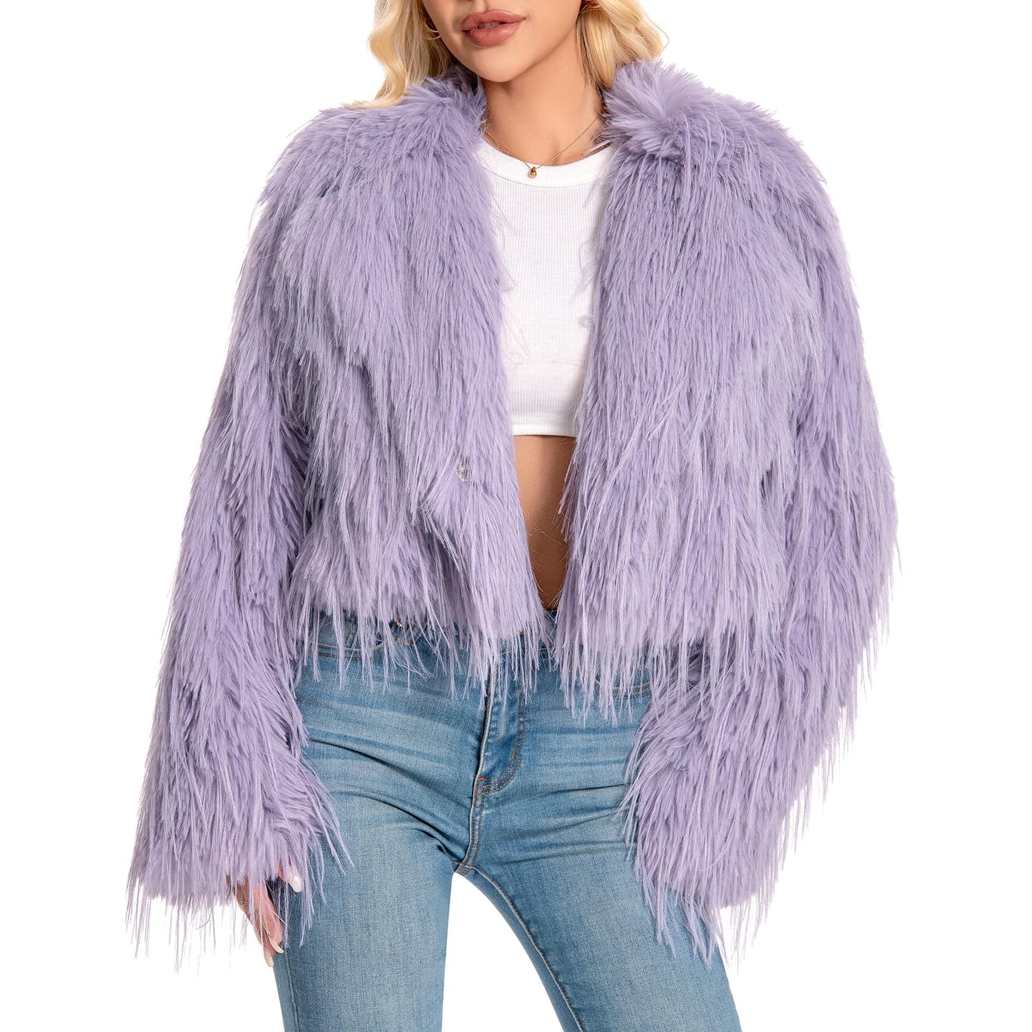 WELLATENT Fur Coats For Women,Plus Size Cropped Faux Fuzzy Jacket Fluffy Fall Coat.