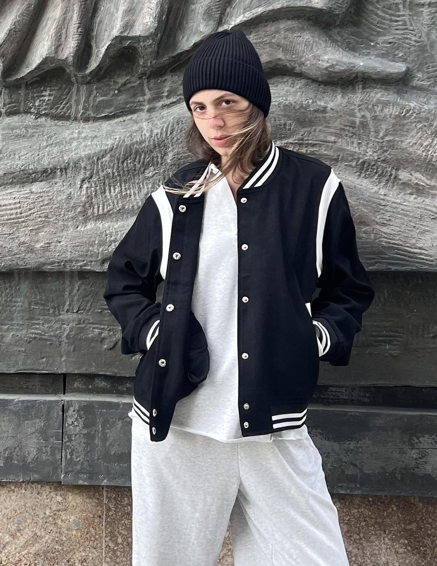 Zeagoo Women's Bomber Jacket Fall Lightweight Button Up Varsity Jacket Casual Striped Work School Outerwear with Pockets