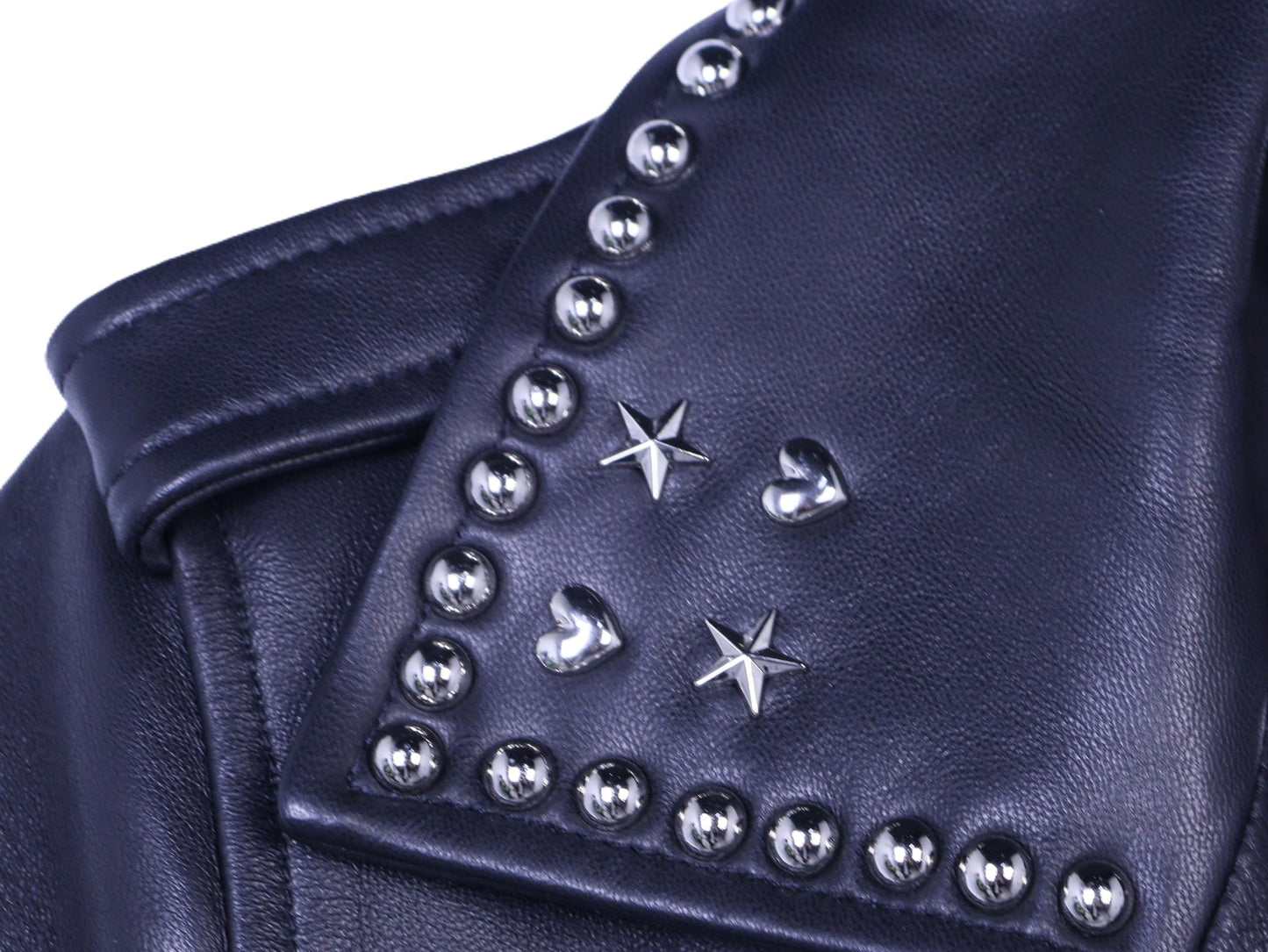 shamofeng Women Rivet Leather Coat Jacket Short Slim Genuine Leather Sheepskin Spring Fall Outfits Fashion Clothes Black L