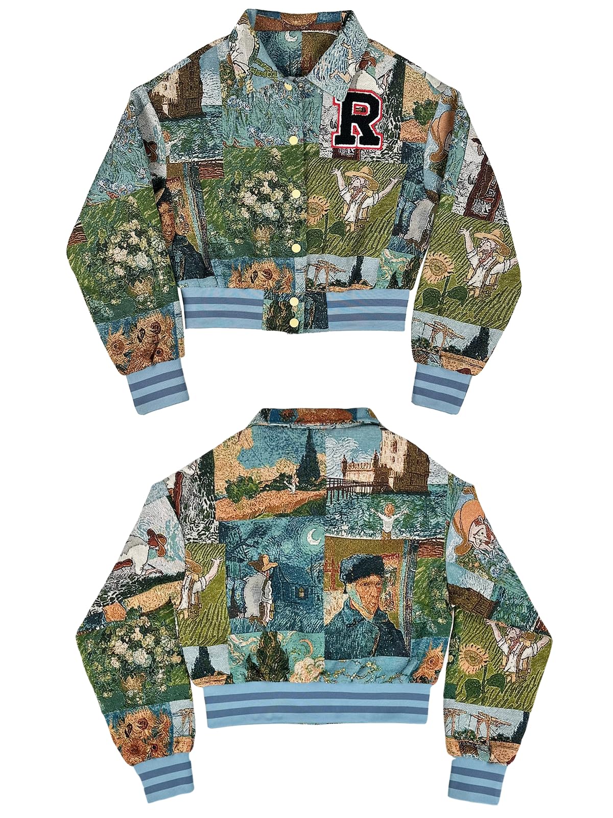 KANSOON Varsity Jacket Women Bomber Textured Floral Cropped Jackets Letterman Snap Buttons Long Sleeves Coats Green XXL