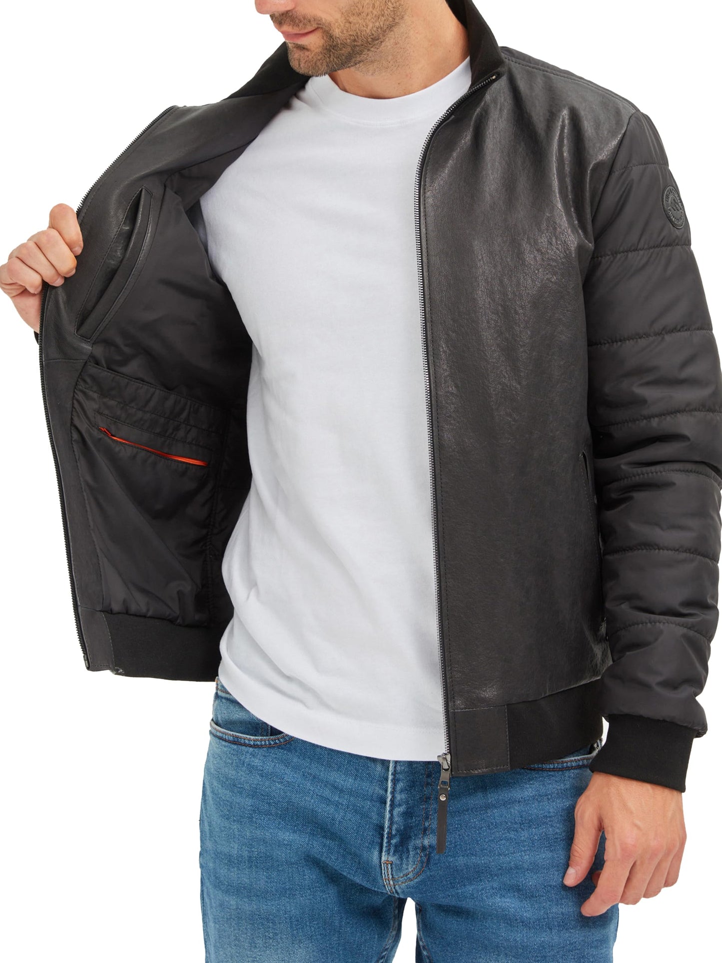 Bigardini Men's Italian Lambskin Leather Puffer Jacket - Black (L)