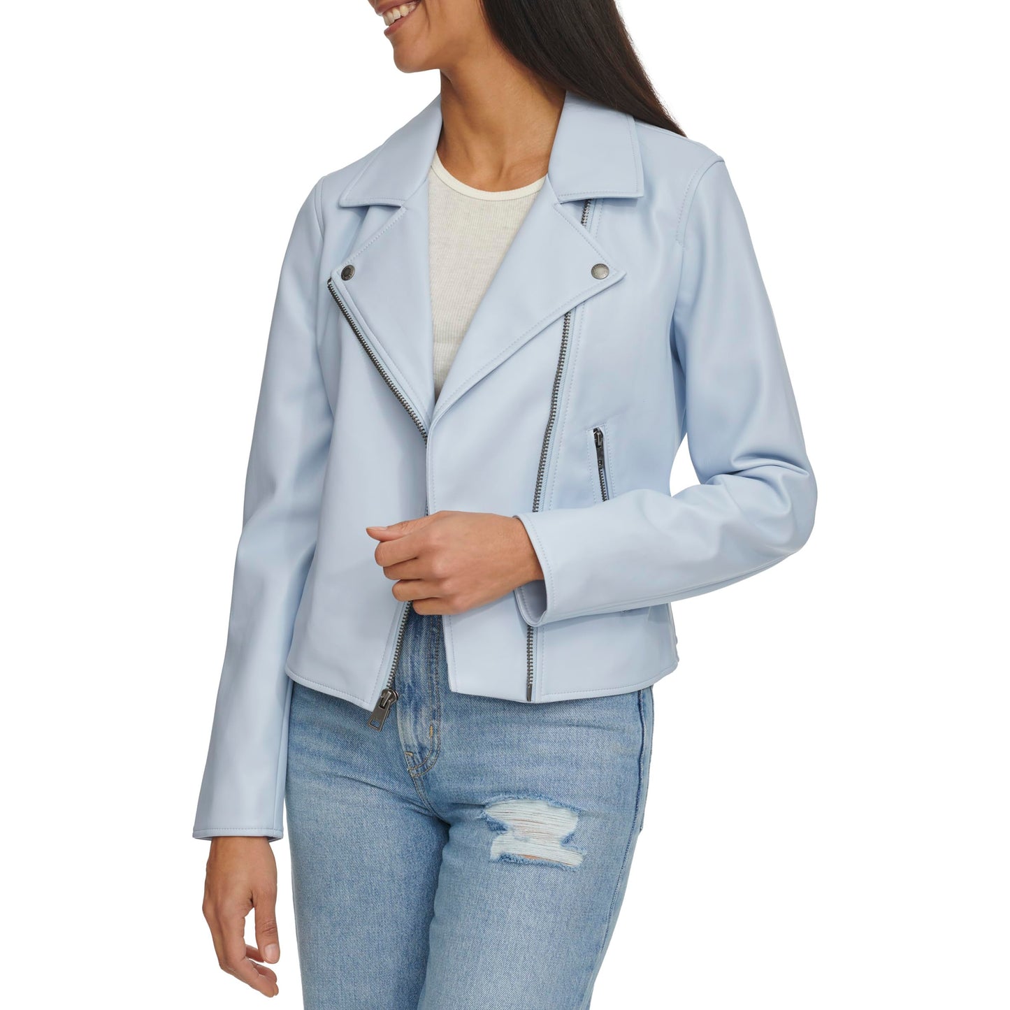 Levi's Women's Smooth Faux Leather Moto, Dusty Blue, X-Small