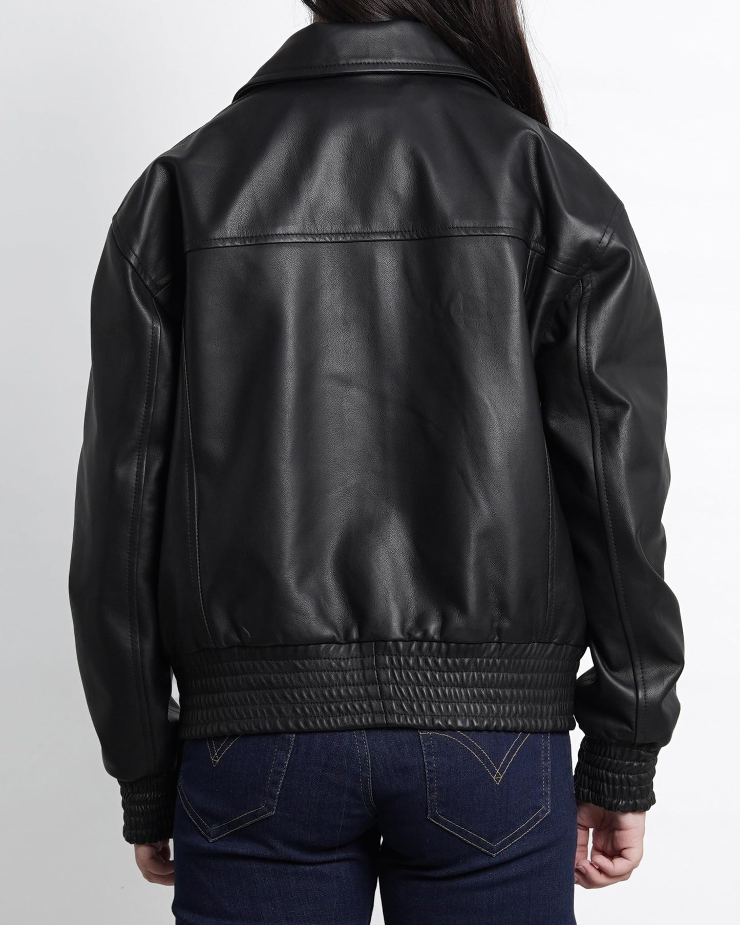 Decrum Disc Genuine Leather Jacket Women - Leather Oversized Bomber Jacket Womens | [1328563] Ollie Black, M