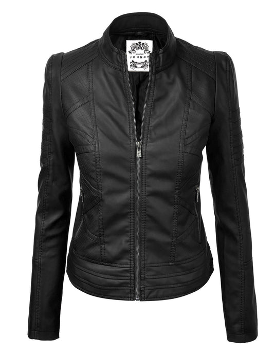 Made By Johnny MBJ WJC746 Womens Vegan Leather Motorcycle Jacket XS Black