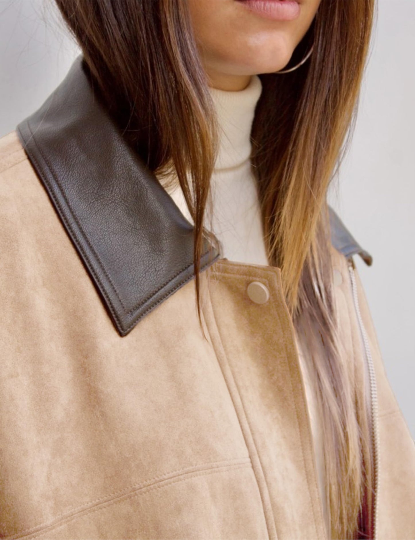 Yegthou Womens Faux Suede Bomber Jacket Casual Lapel Pilot Cropped Jackets Oversized Motorcycle Zip Up Outerwear Coats(Khaki-S)