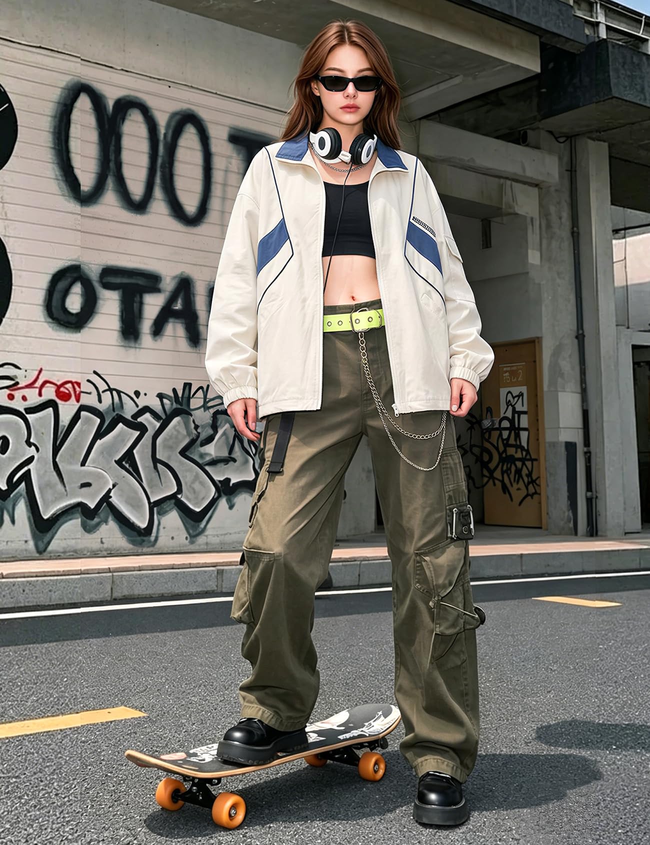 Wyeysyt Women Windbreaker Jacket Y2k Varsity Oversized Jacket(02White-L)
