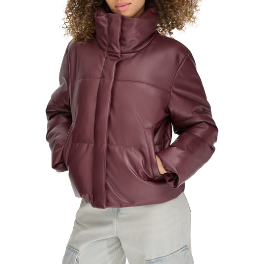 Levi's Women's Vegan Leather Quilted Shorty Puffer, Fig, X-Large