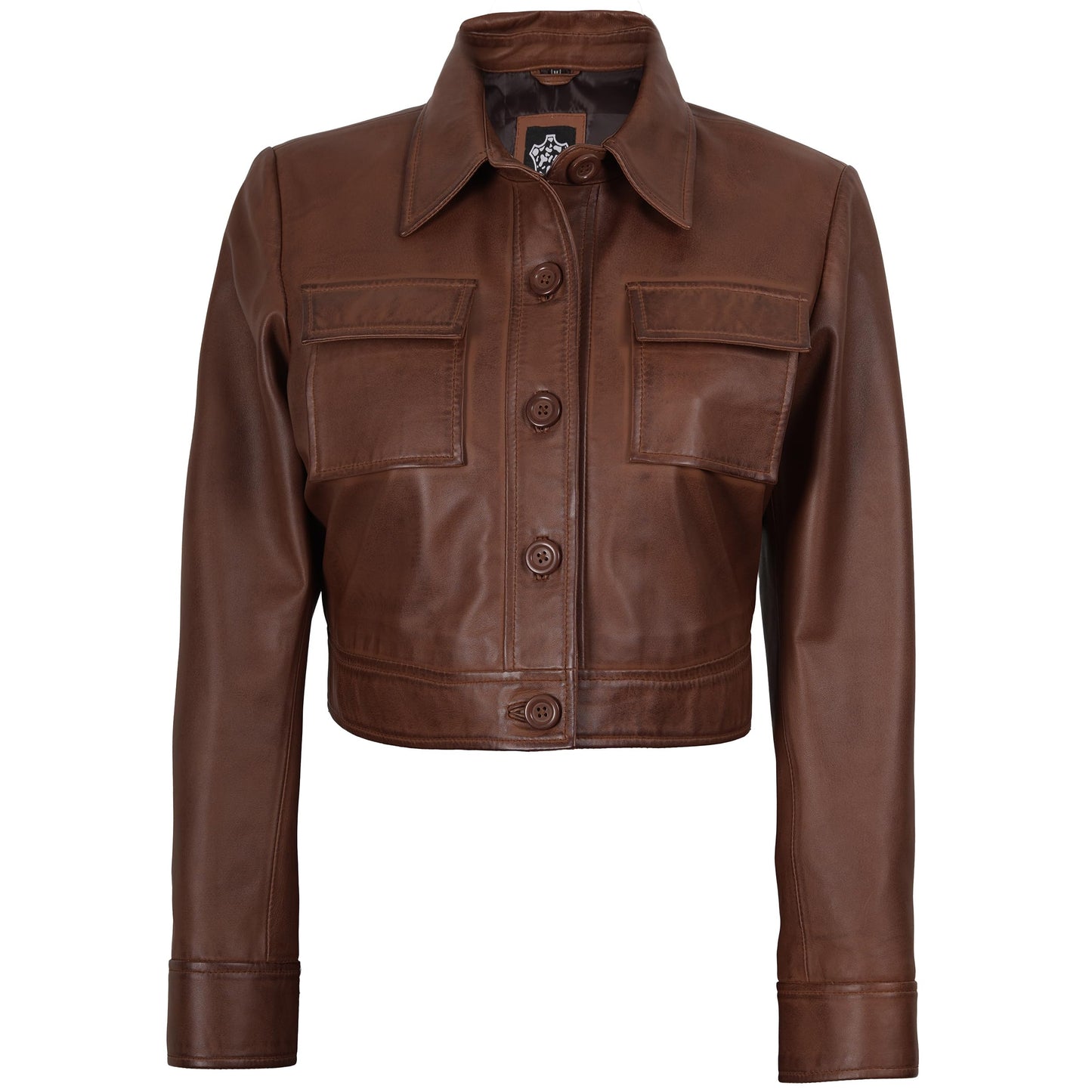 fjackets Real Lambskin Cropped Women Leather Jackets - Freddie Women's Cropped Leather Jacket Cognac Wax| [1330816], 2XL