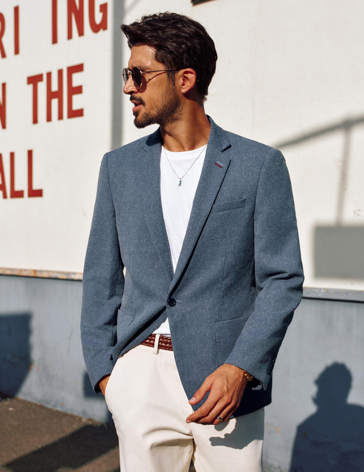 Mens Sport Coat Blazer Lightweight 1 Button Slim Fit Business Suit Jacket for Wedding Denim Blue