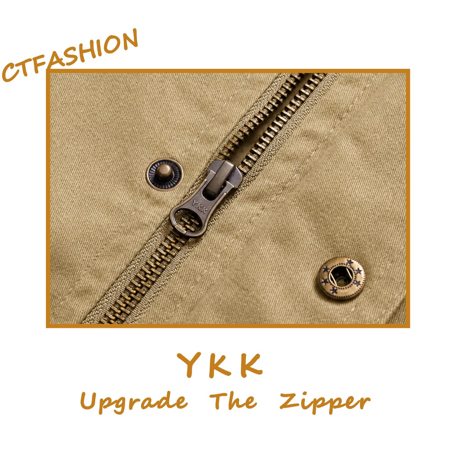 CTFASHION Men's Canvas Military Jacket Full Zip Cotton Field Coat Multi Pocket Outdoor Travel Daily Work Wear Spring Fall Winter Khaki M