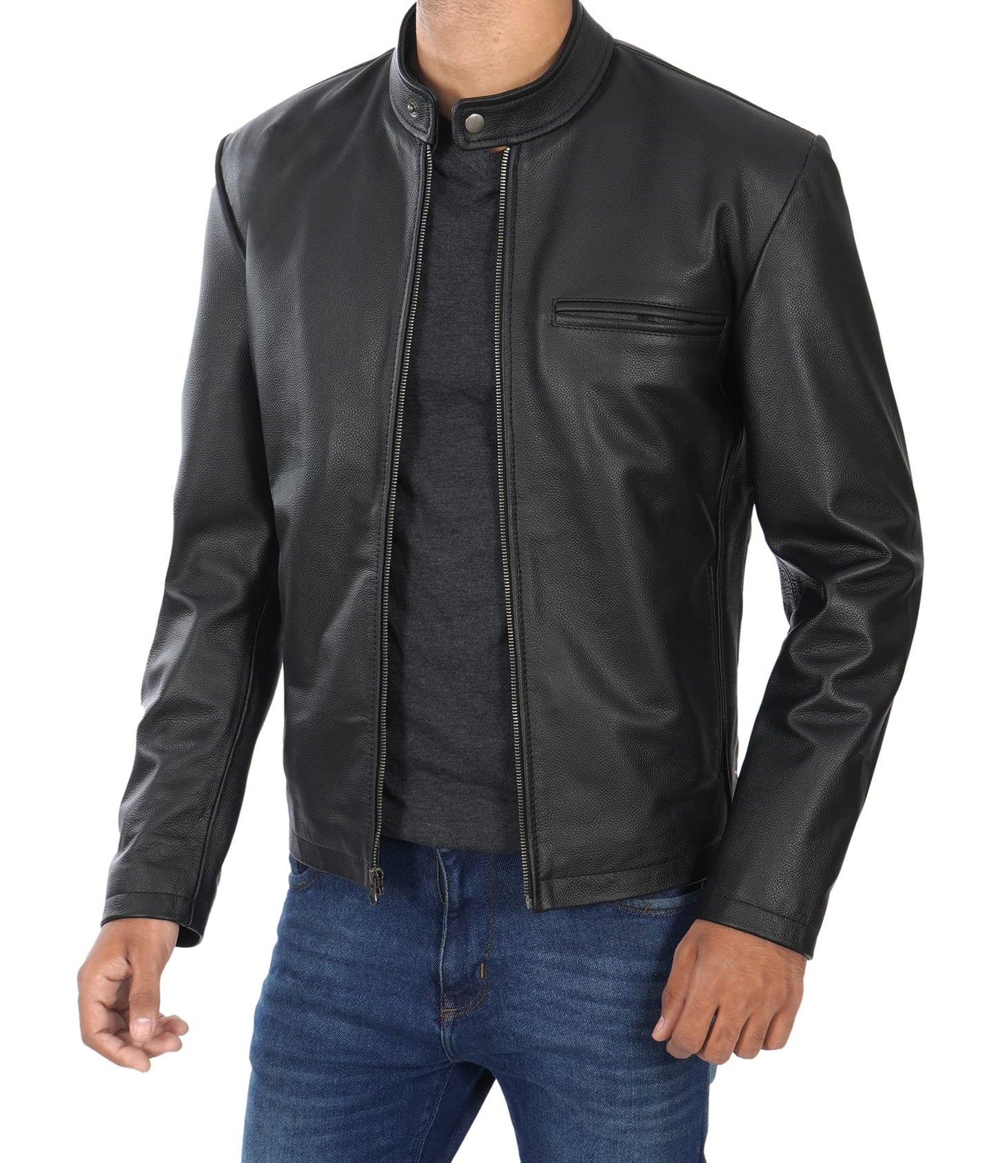 Decrum Disc Men's Leather Jacket - Leather Jacket Men | [12315272] Ricardo Blck Cowhide, S