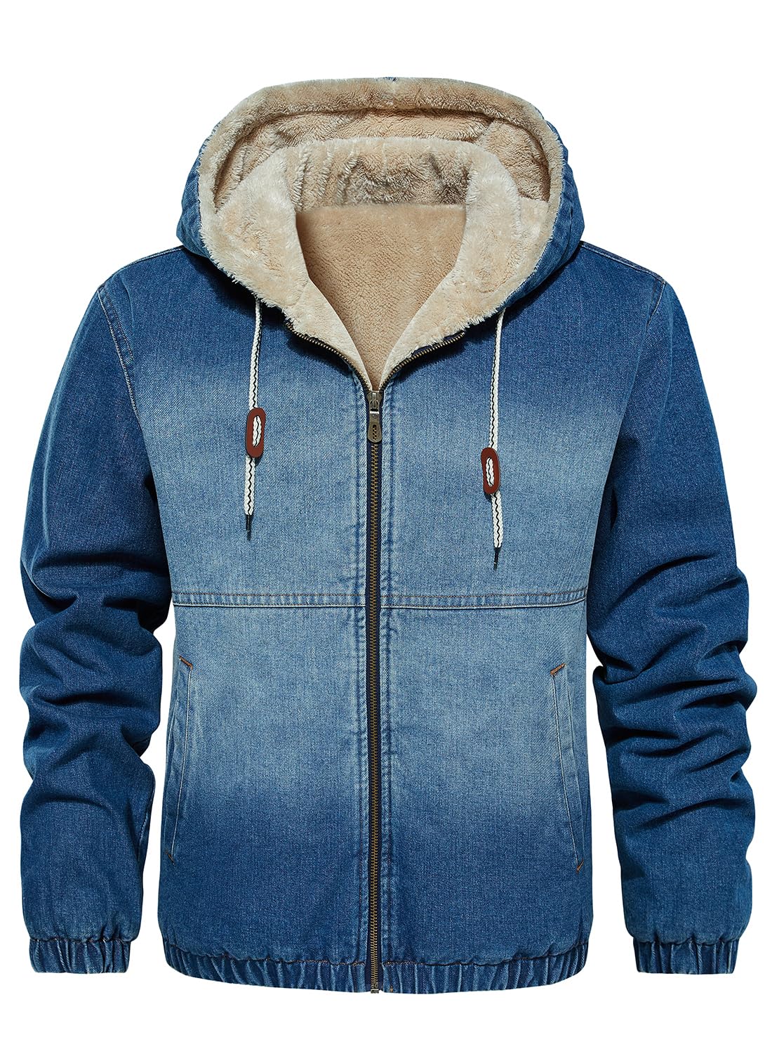 HOOD CREW Men’s Winter Jacket Thick Faux Fleece Lined Coat Fashion Denim Jackets with Hood Blue S