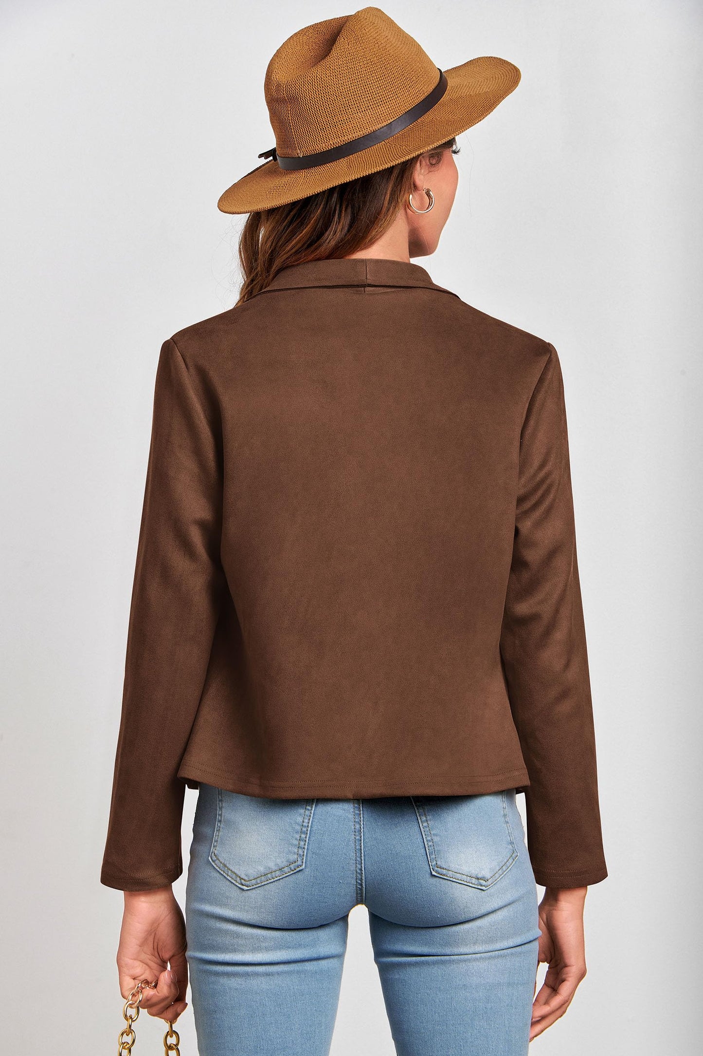 PRETTYGARDEN Women 2026 Fashion Fall Coats Outerwear Long Sleeve Open Front Crop Faux Suede Leather Jackets (Coffee,Large)