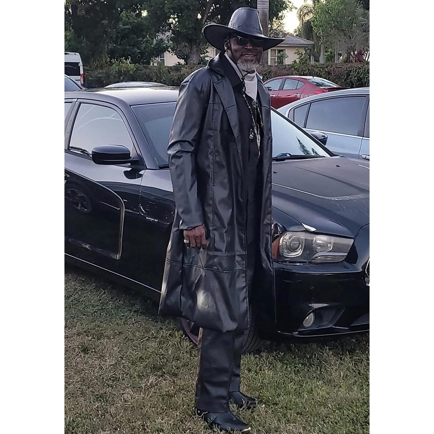 Maiyifu-GJ Mens Retro Faux Leather Trench Coat Full Length Steampunk Long Overcoat Vintage Open Front Cardigan Jacket (Black,Large)