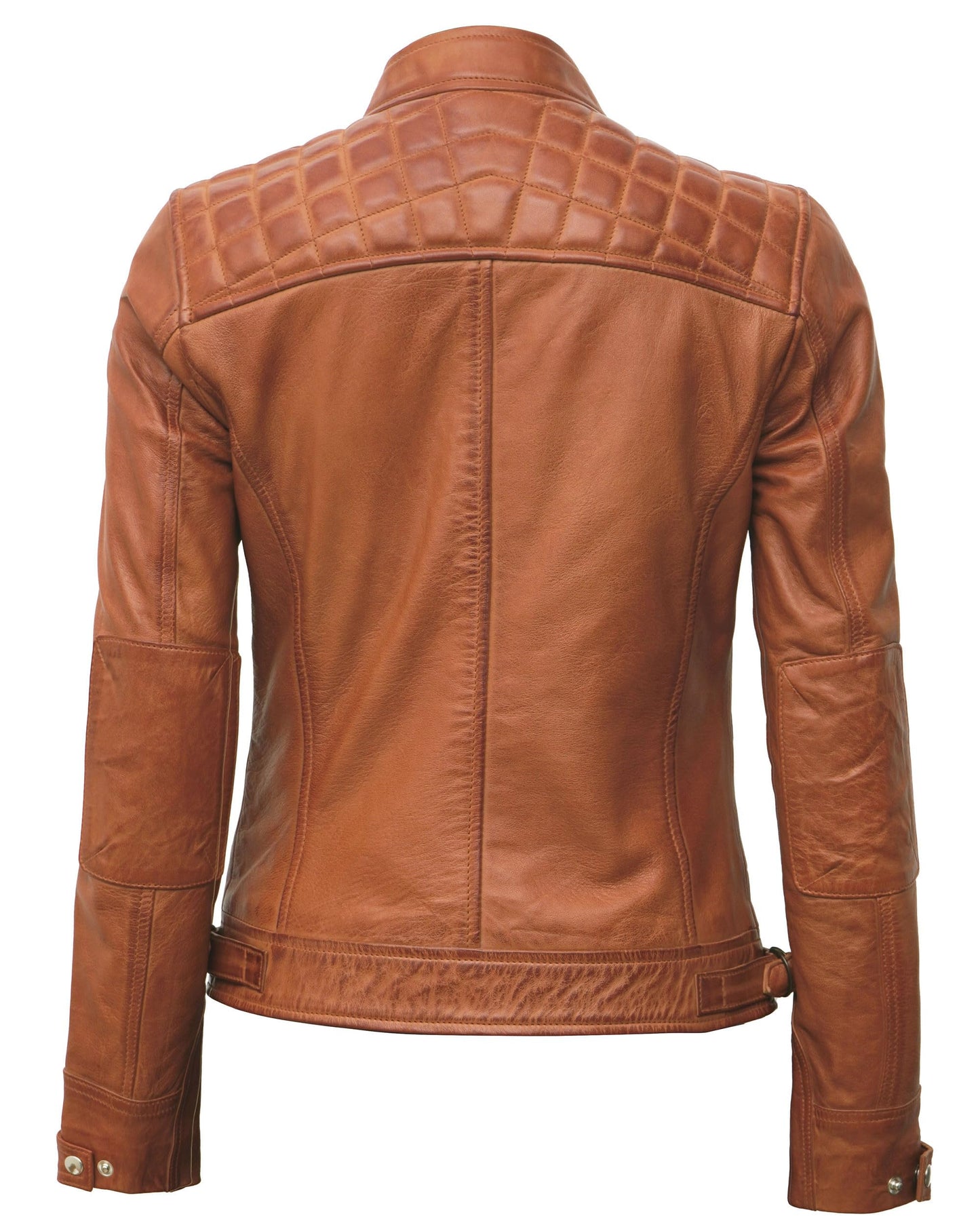 Blingsoul Disc Cafe Racer Leather Jacket For Women | [1313732] Diamond1 Tan, S