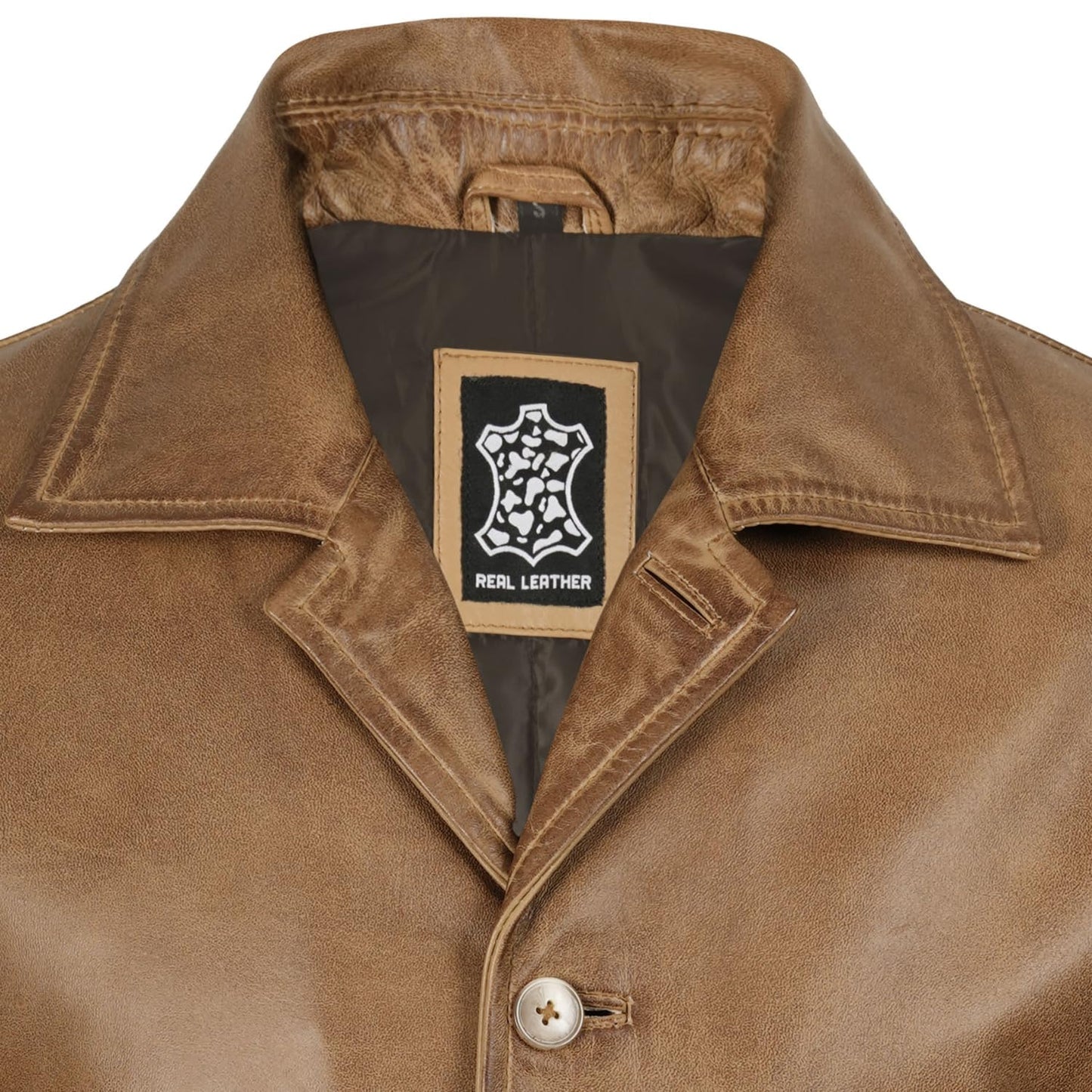 fjackets Distressed Mens Leather Coat - Real Lambskin Warm Leather Men's Coat | [1501484] Suprnatural Distressed Brown Camel, L
