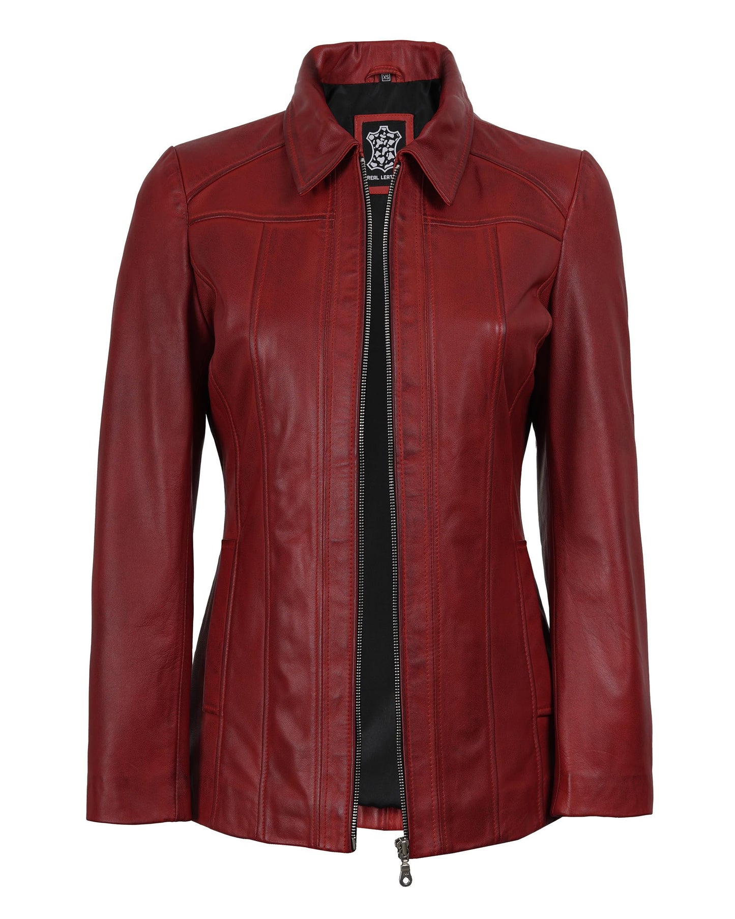 fjackets Real Lambskin Shirt Collar Style Women Leather Coat -Stylish Leather Jackets, Marsha Women's Jacket Red Wax| [1332066], 2XL