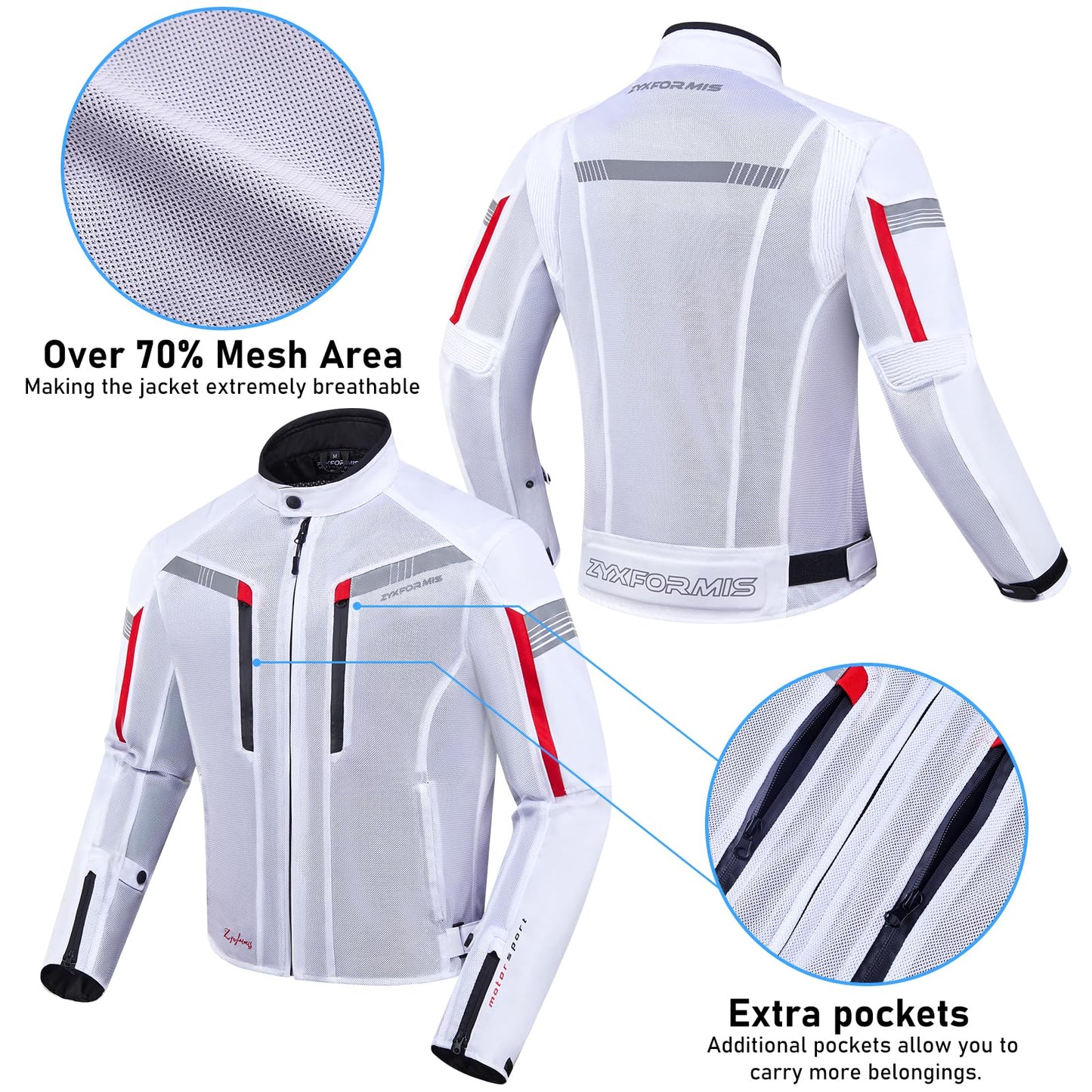 Zyxformis Motorcycle Jacket for Men, CE Armored Mesh Motorbike Jacket for Summer, Breathable Protective Gear for Motorcycling