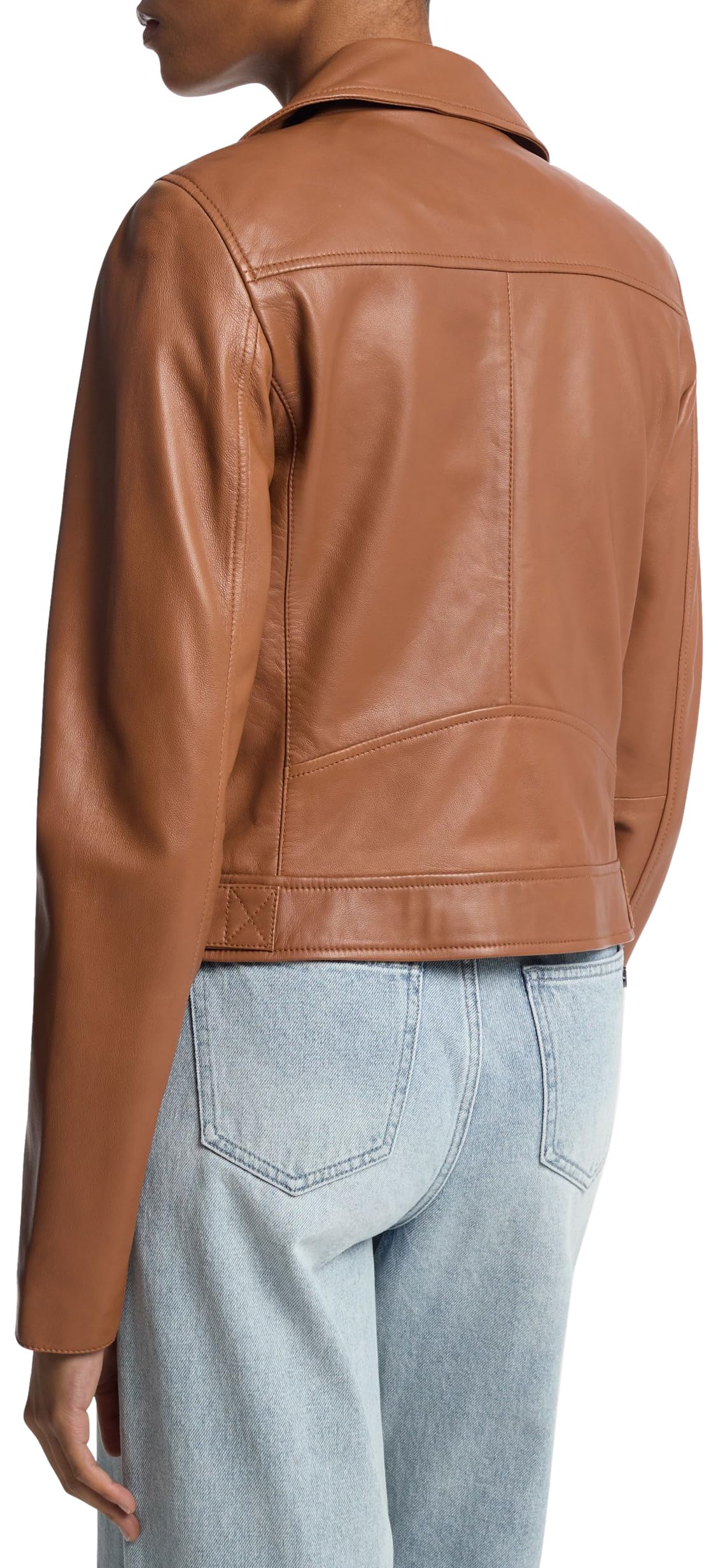 Michael Kors Women's Leather Moto Jacket, Luggage, XL