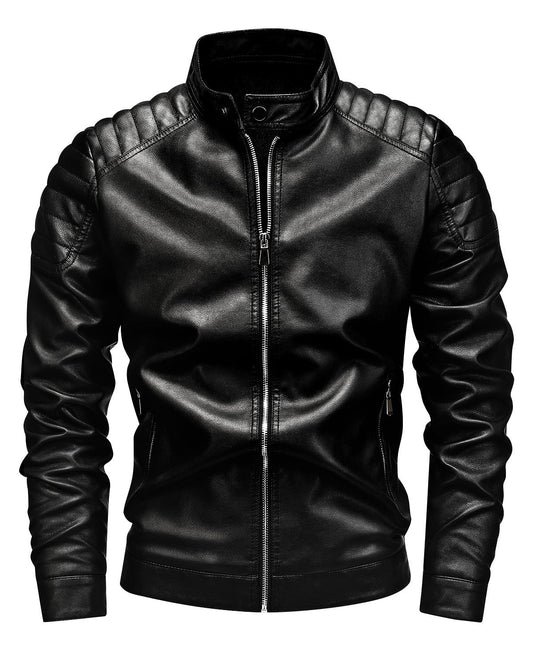 Fairylinks Leather Racer Jacket Men Slim Fit Motorcyle Black Small