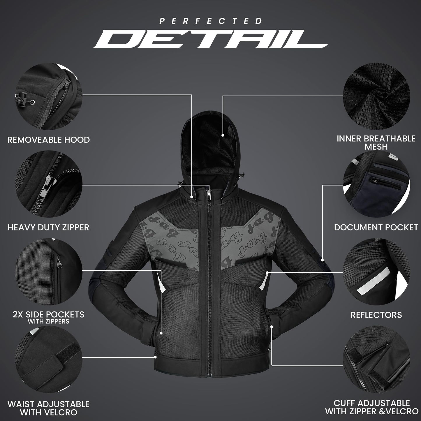 J.A.G. Mesh Motorcycle Jacket - Breathable Summer CE Armored Motorcycle Hoodie for Men, Protective Riding, Biker Jacket