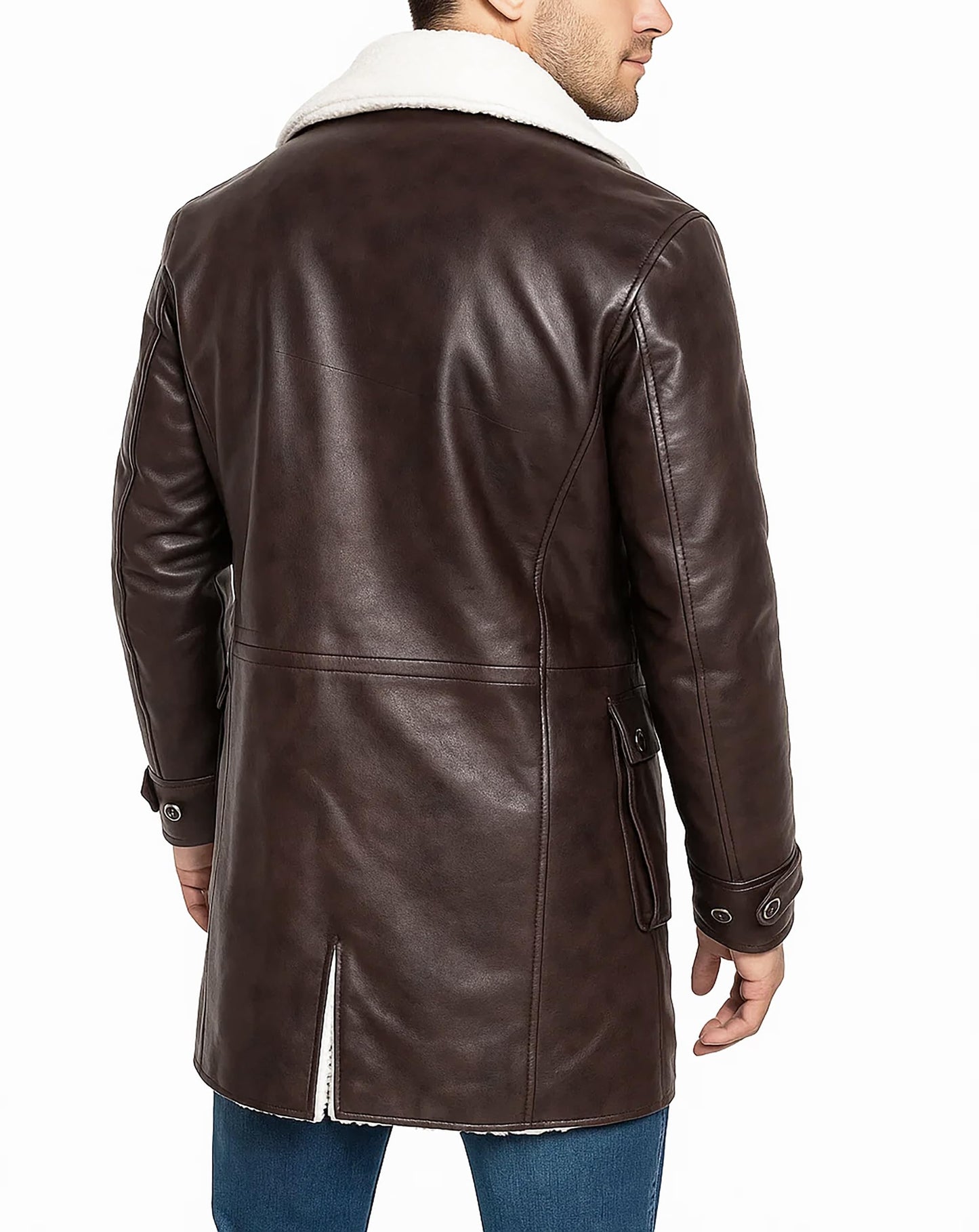 LP-FACON Mens Winter Fur Shearling BN Coat Jacket Brown Faux Leather Overcoat