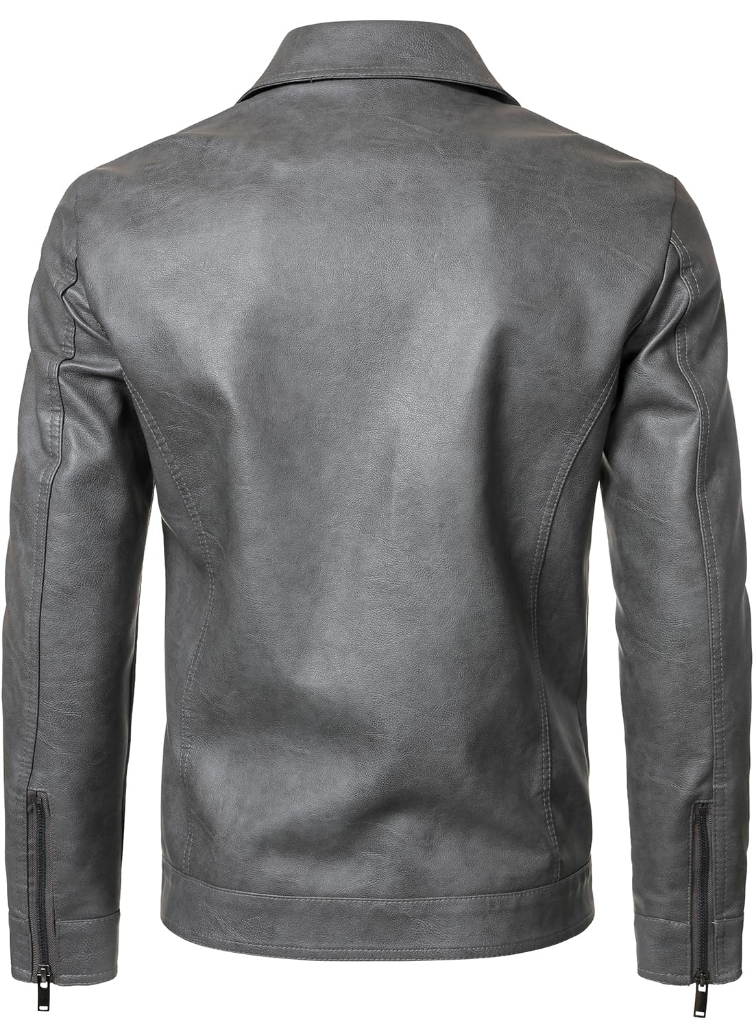 HOOD CREW Mens Leather Jacket Motorcycle Biker Jackets Casual Lightweight Faux Leather Outwear Grey L