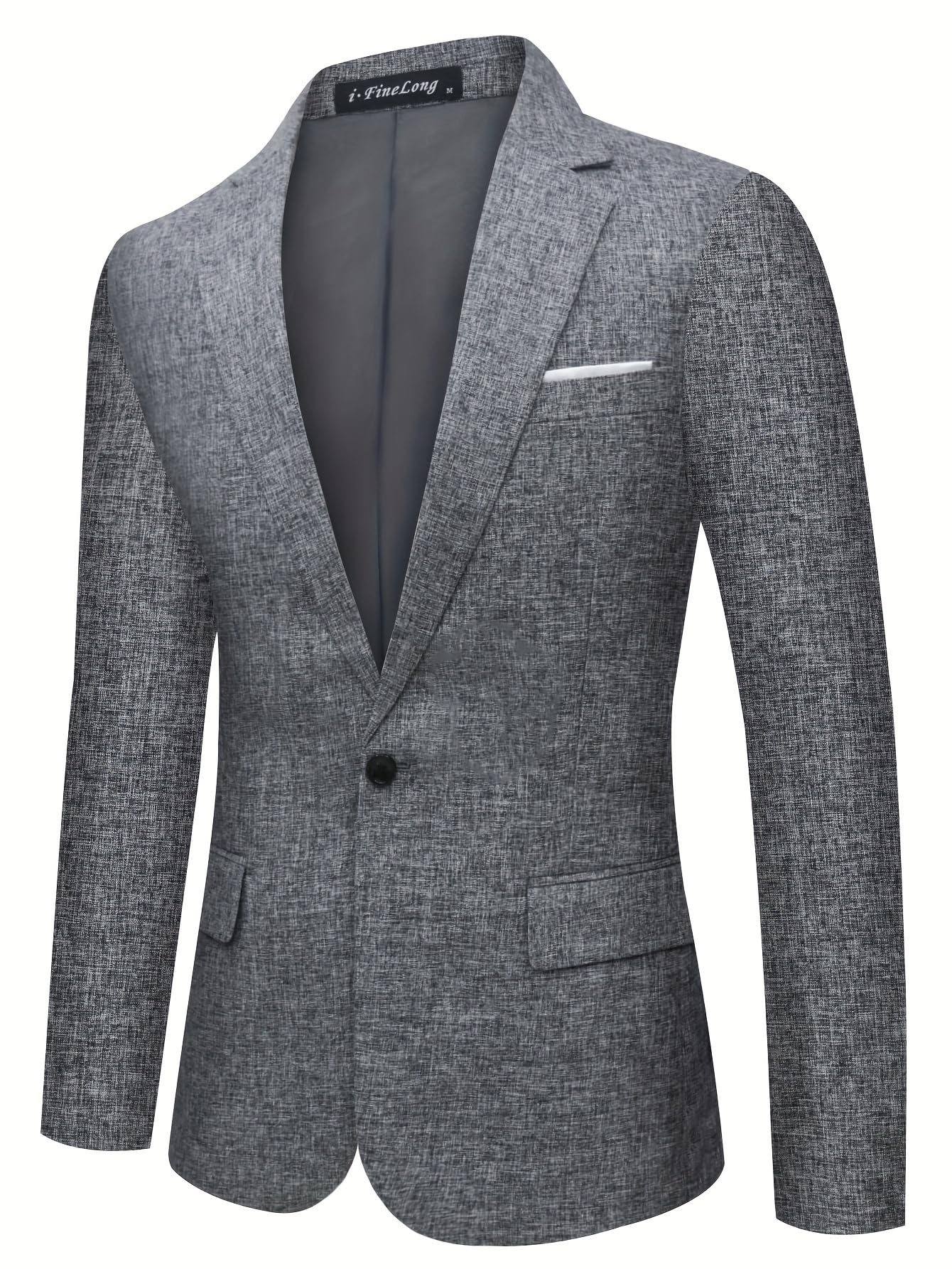 i · FineLong Men's Slim Fit Suit Jacket One Button Casual Lightweight Suit Daily Jacket Sport Coat Grey