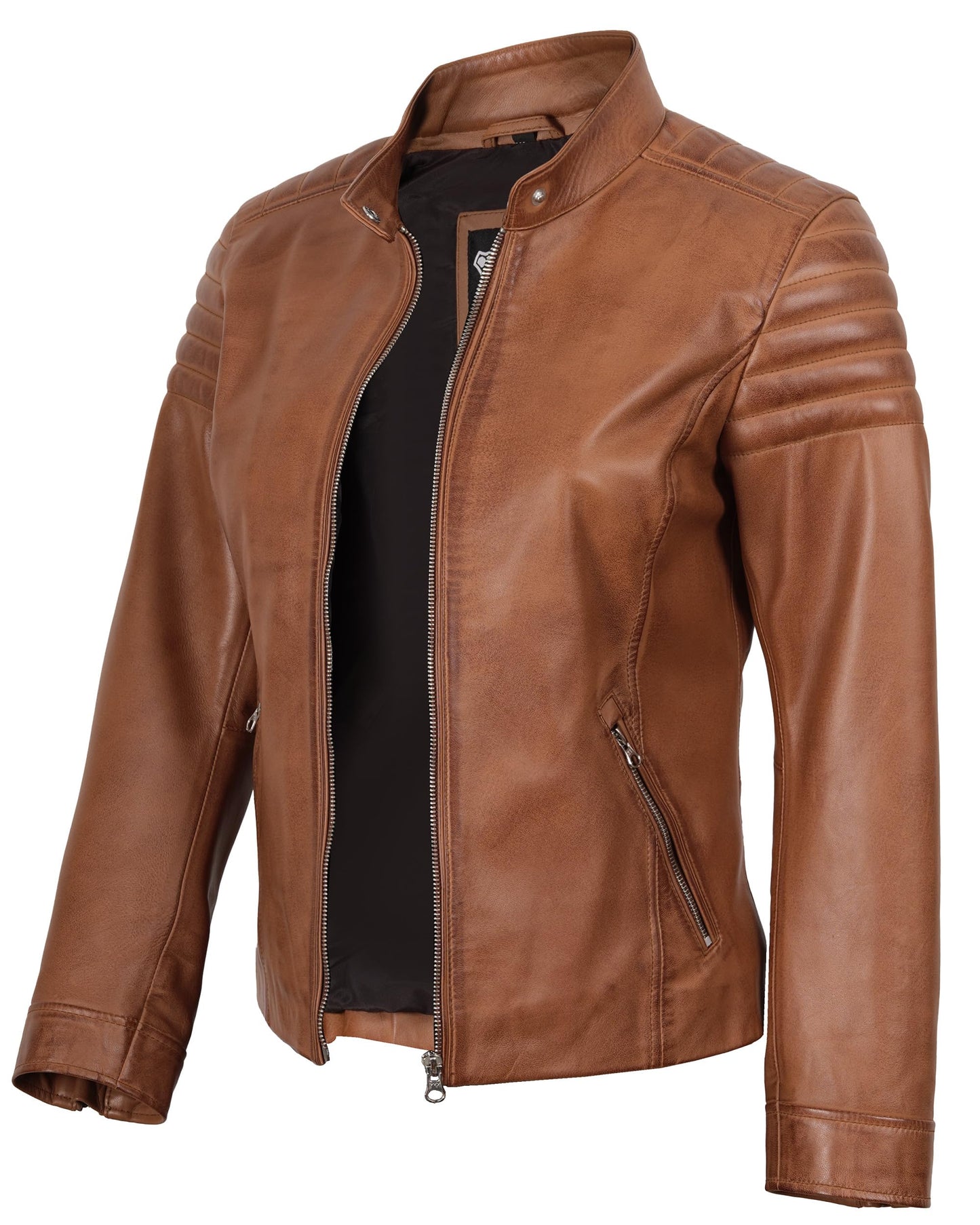 Decrum Disc Brown Leather Jacket Women - Women's Leather Jacket | [1300952] Carrie Brown, S