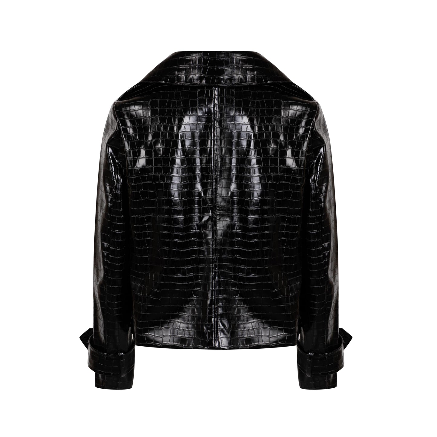 SS-Sunrise Fashion Crocodile Embossed Faux Leather Jacket, Burgundy,Black, Notched Collar, Belted Cuffs (Medium, Black)