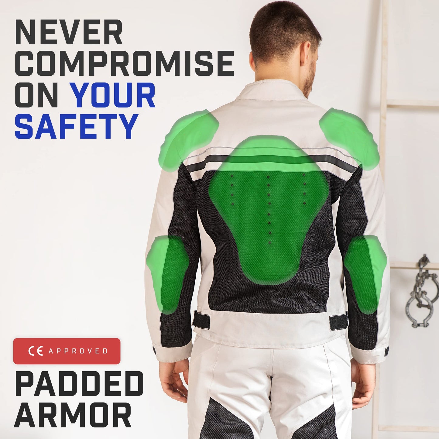WICKED STOCK Motorcycle Jacket - CE Level1 Reflective Summer Biker Jacket with Adjustable Cuffs & Waist Belt - Lightweight & Comfortable Mesh Motorcycle Jacket with Armor for Men