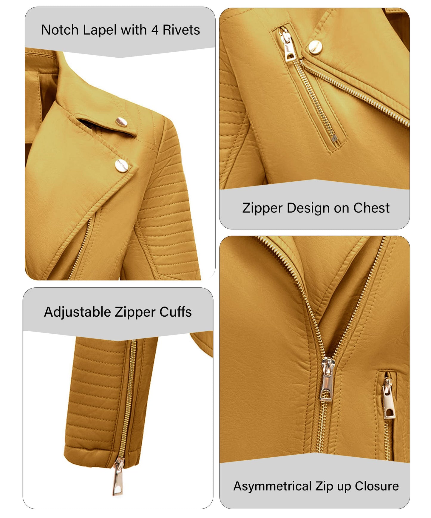 Bellivera Women's Faux Leather Casual Moto Lightweight Jacket Ginger L