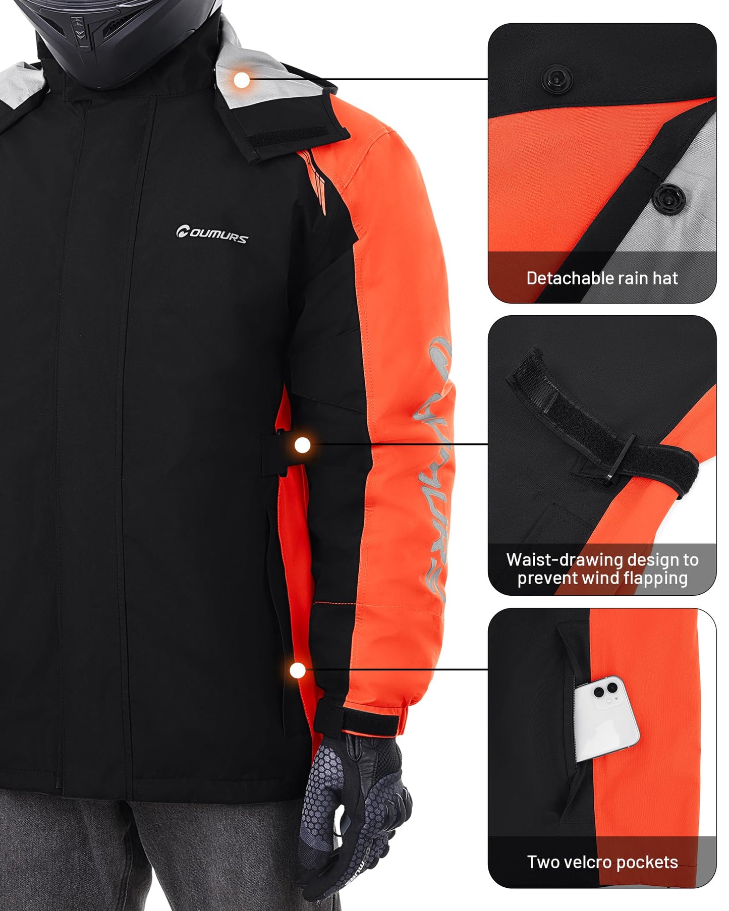 Oumurs Motorcycle Rain Suit - Waterproof Jacket & Pants for Men & Women, Lightweight Nylon, Reflective, Multi-purpose for Riding, Fishing, Golf, Hunting, Camping