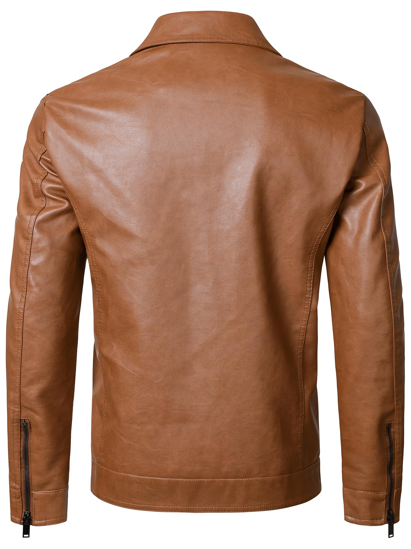 HOOD CREW Mens Leather Jacket Motorcycle Biker Jackets Casual Lightweight Faux Leather Outwear Light Brown M
